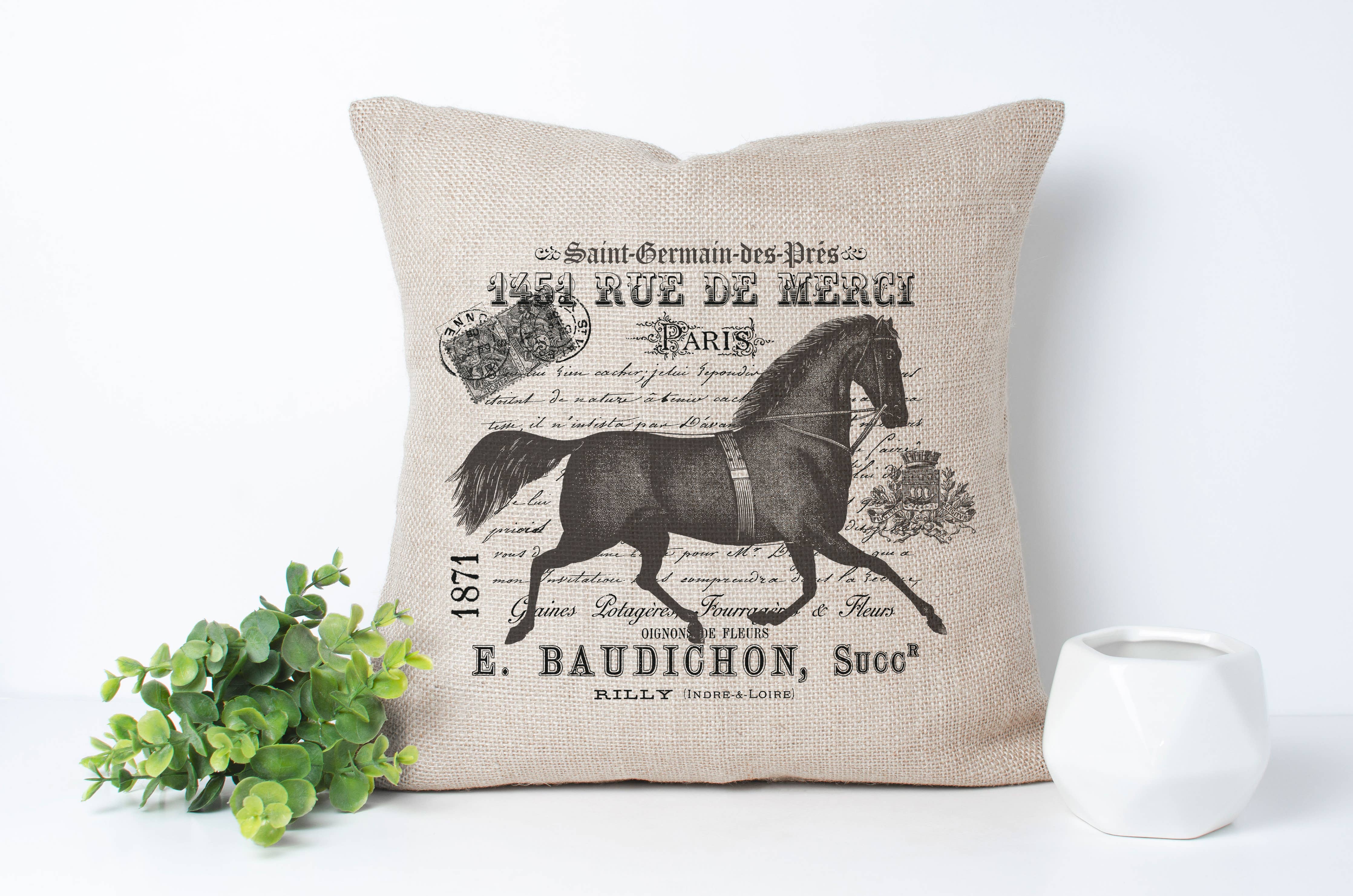 Vintage Style Equestrian Pillow