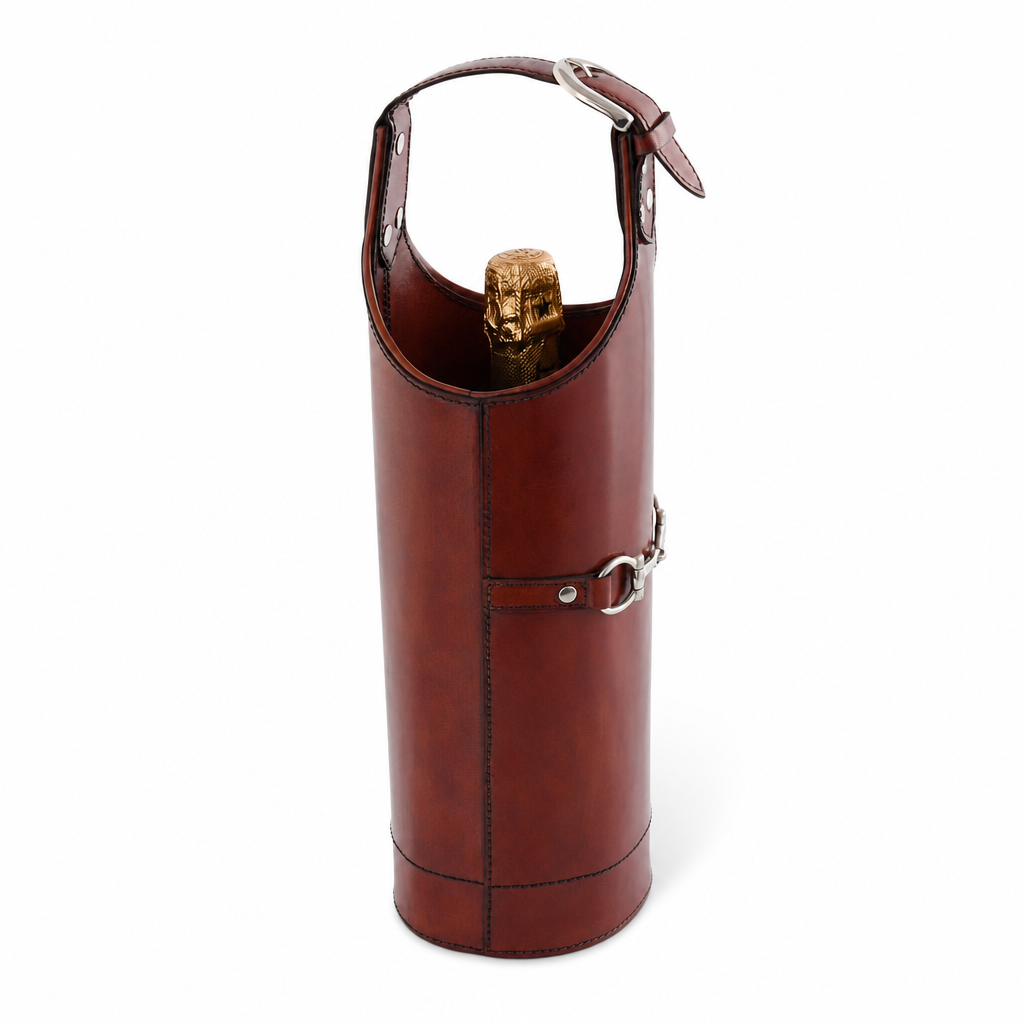 Premium Genuine Leather Equestrian Wine Bottle Carrier Single