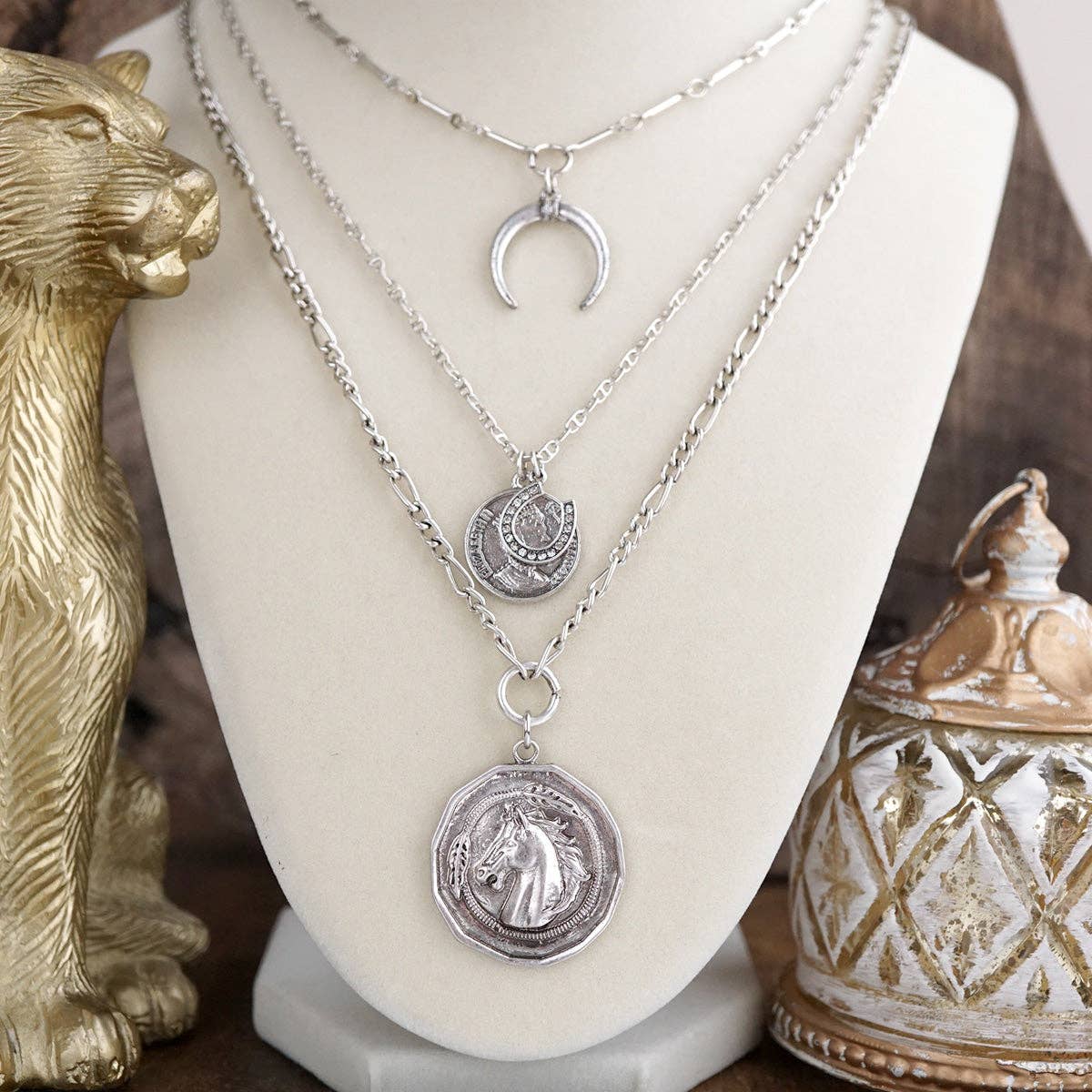 Moonlit Rider – Layered Horse Coin Necklace