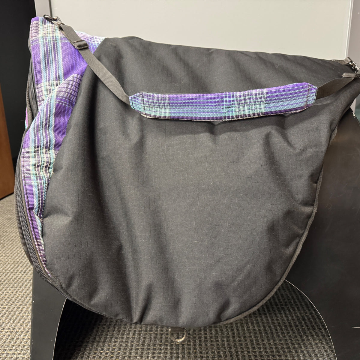 Used Kensington Purple & Black Plaid Saddle Bag