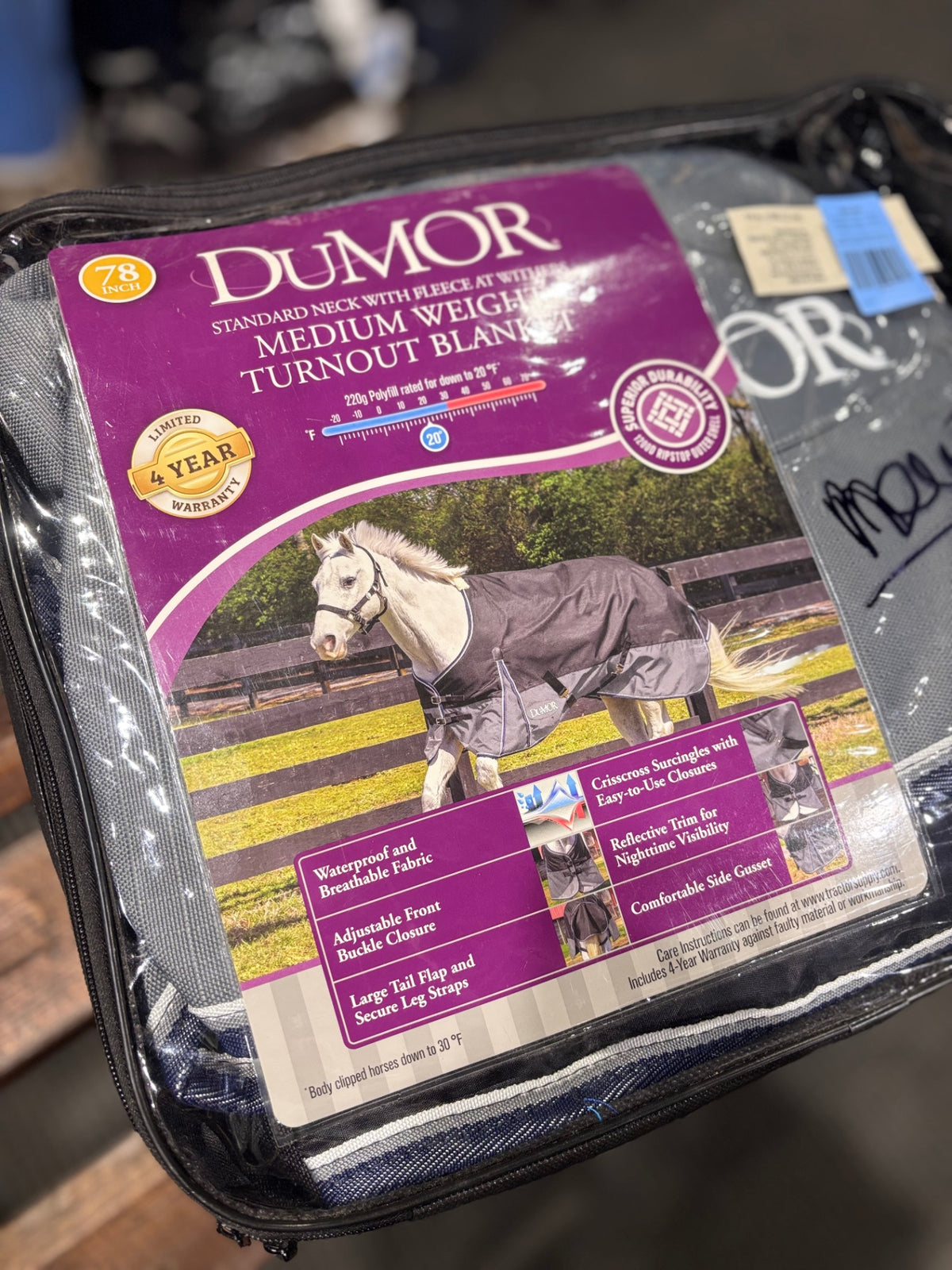 Used 78" Grey/Black Dumor Medium Weight Turnout Blanket