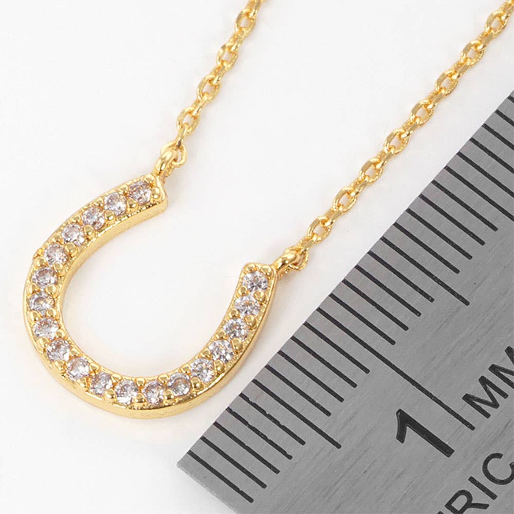 Sensibling Corp. - Gold Dipped CZ Stone Paved Horseshoe Pendant Necklace