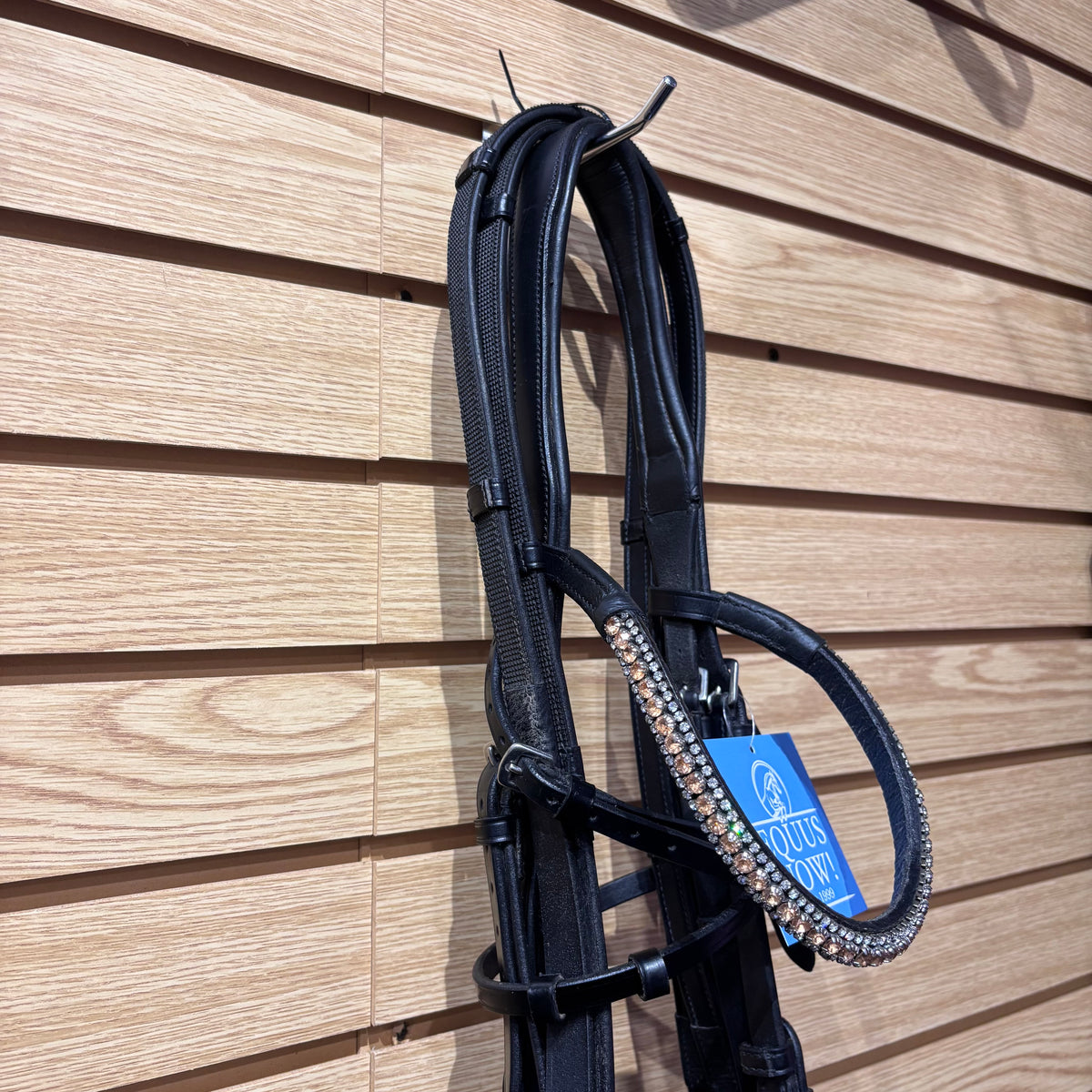 Used Full Black Flexible Fit Dressage Bridle and Red Barn Easy Grip Reins