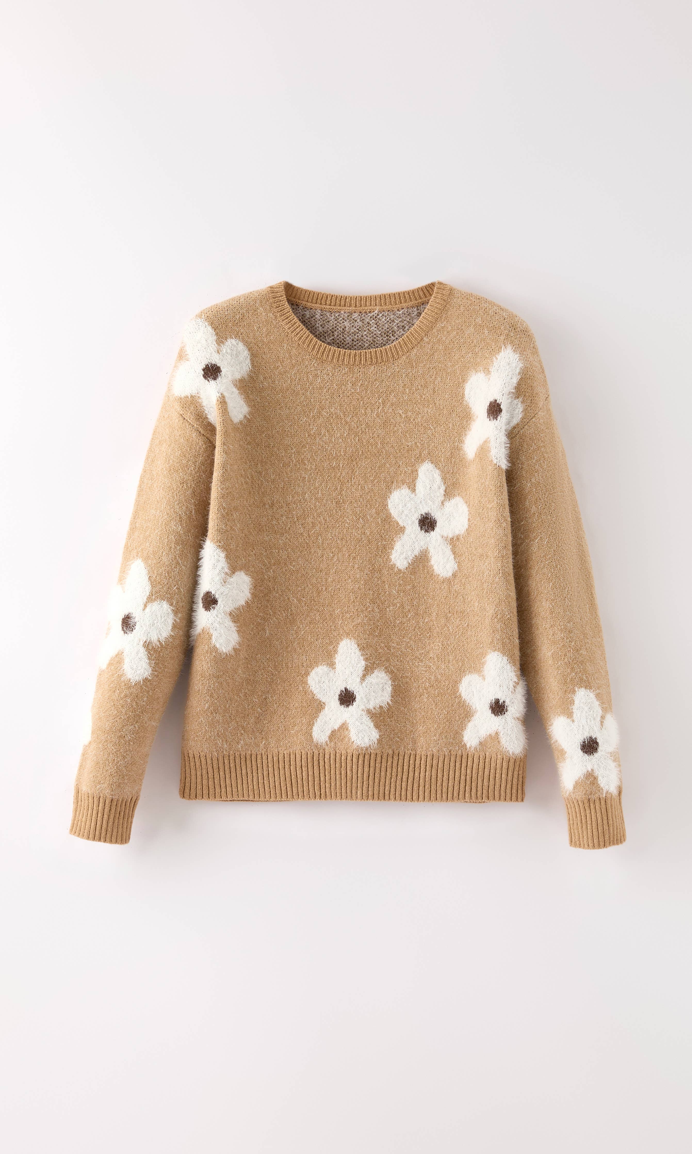 Fuzzy Flower Knit Sweater