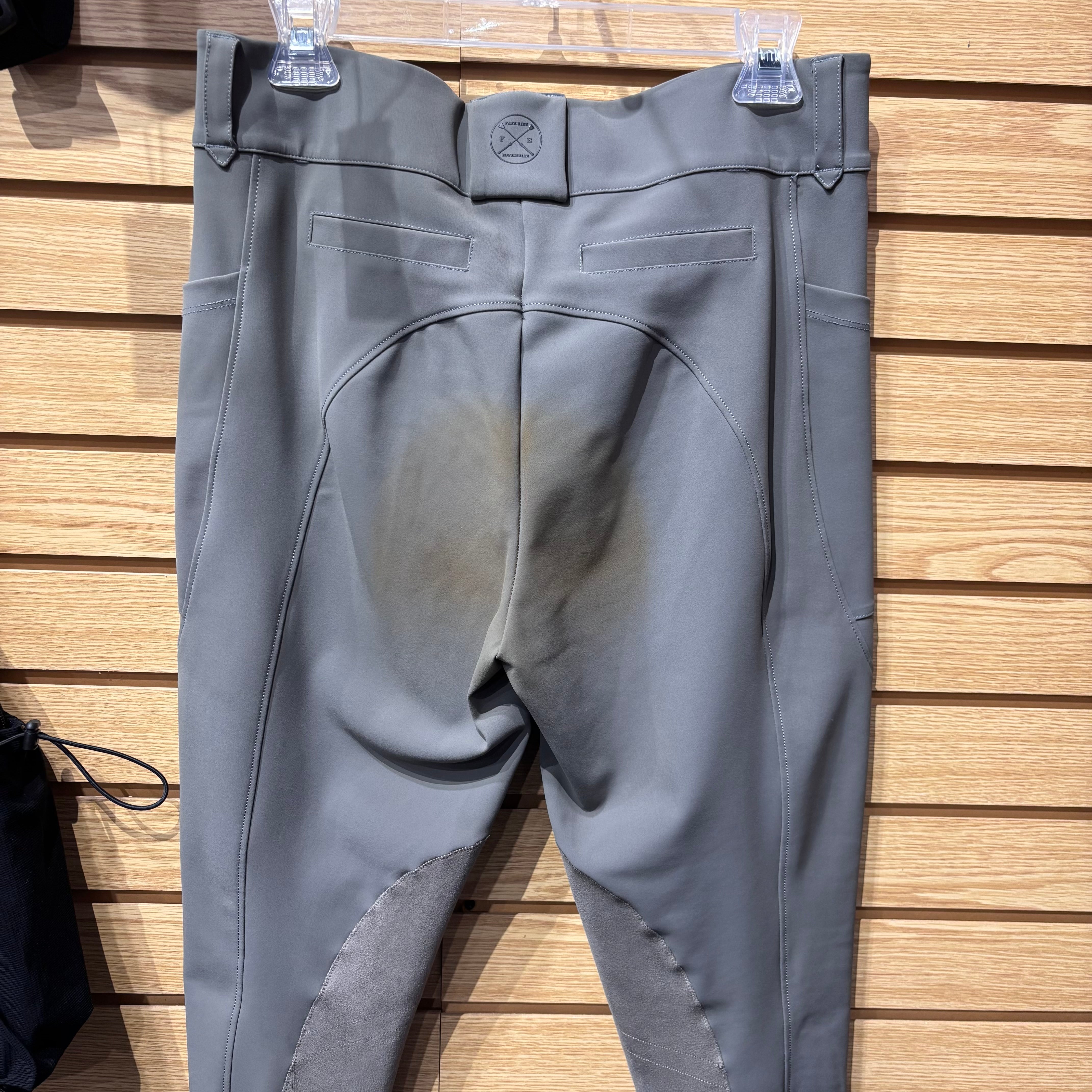 Used Free Ride Equestrian Grey 32 Knee Patch Breeches