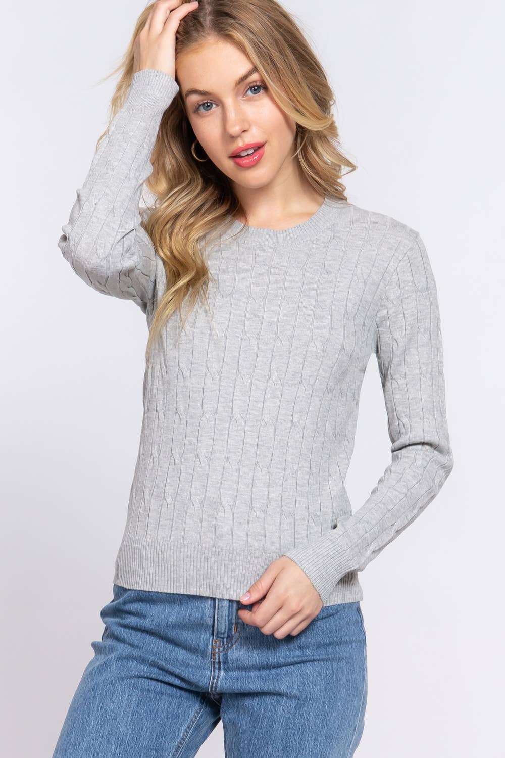 Long Sleeve Round Neck Cable Sweater