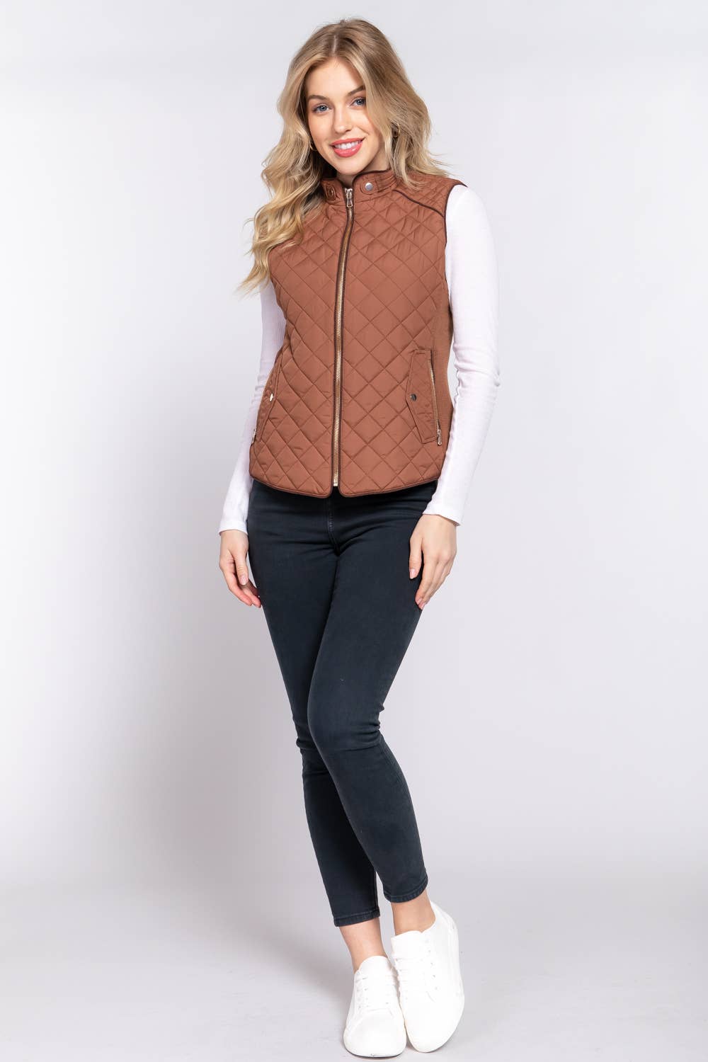 Quilted Padding Vest w/ Suede Piping