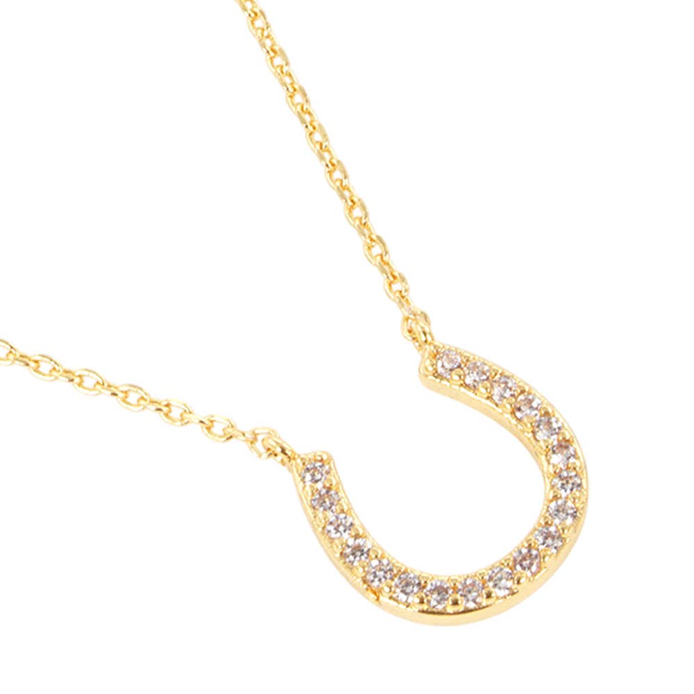 Sensibling Corp. - Gold Dipped CZ Stone Paved Horseshoe Pendant Necklace