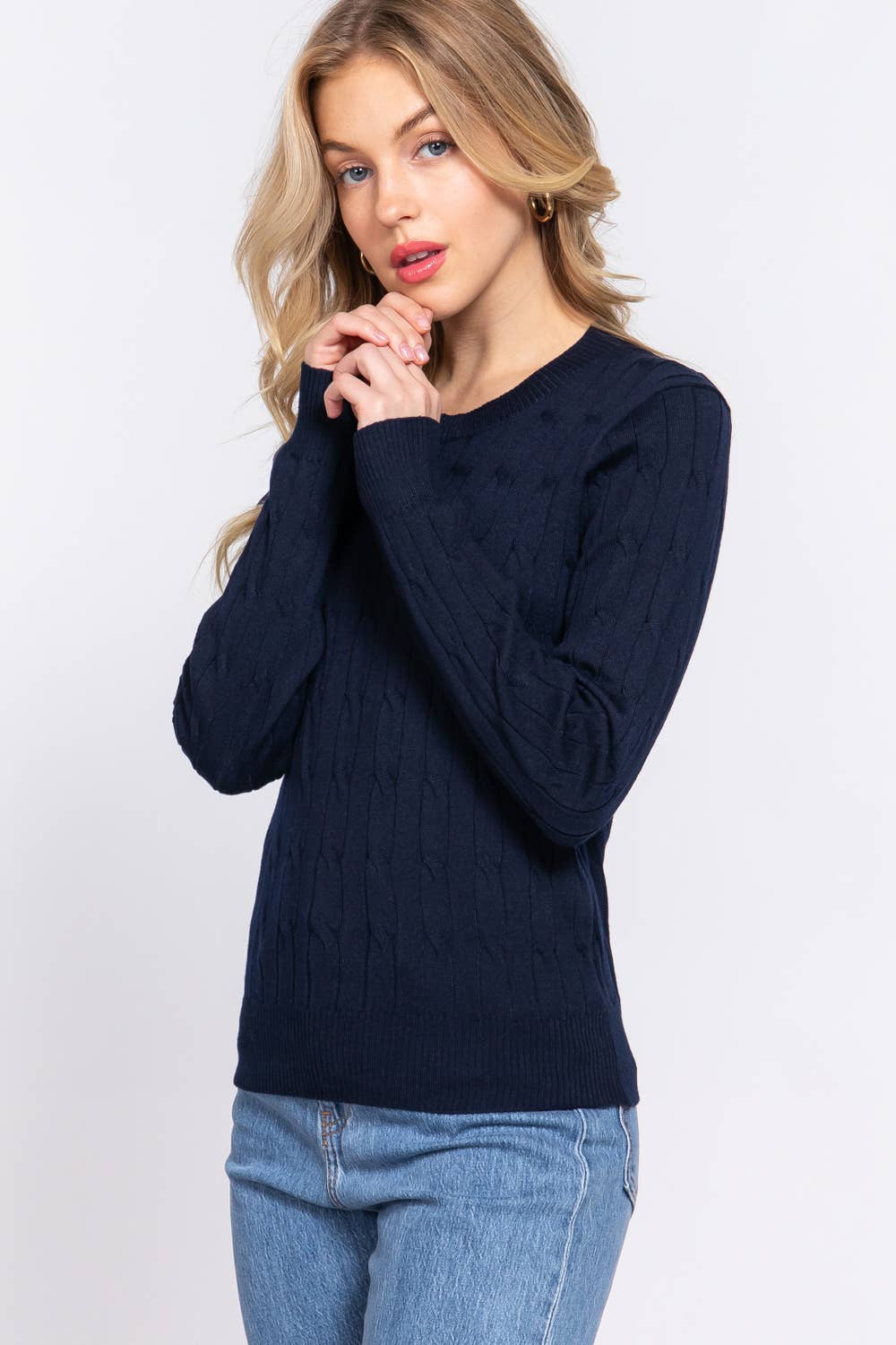 Long Sleeve Round Neck Cable Sweater