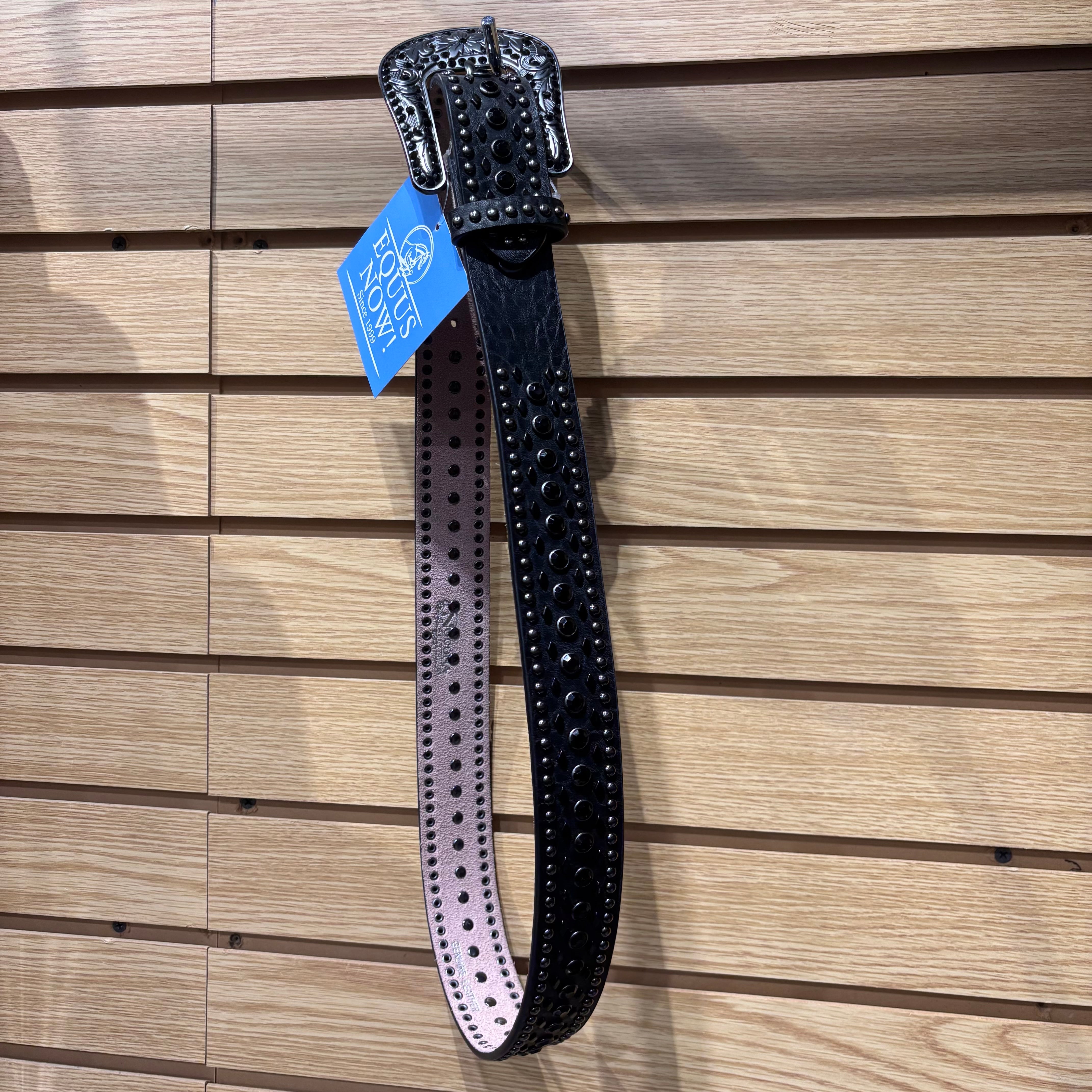 Used Black Embellished Leather Belt
