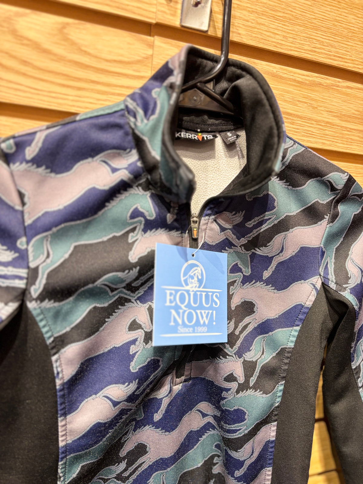 Used Youth Small Blue/Horse Print Kerrits Fleece 1/4 Zip