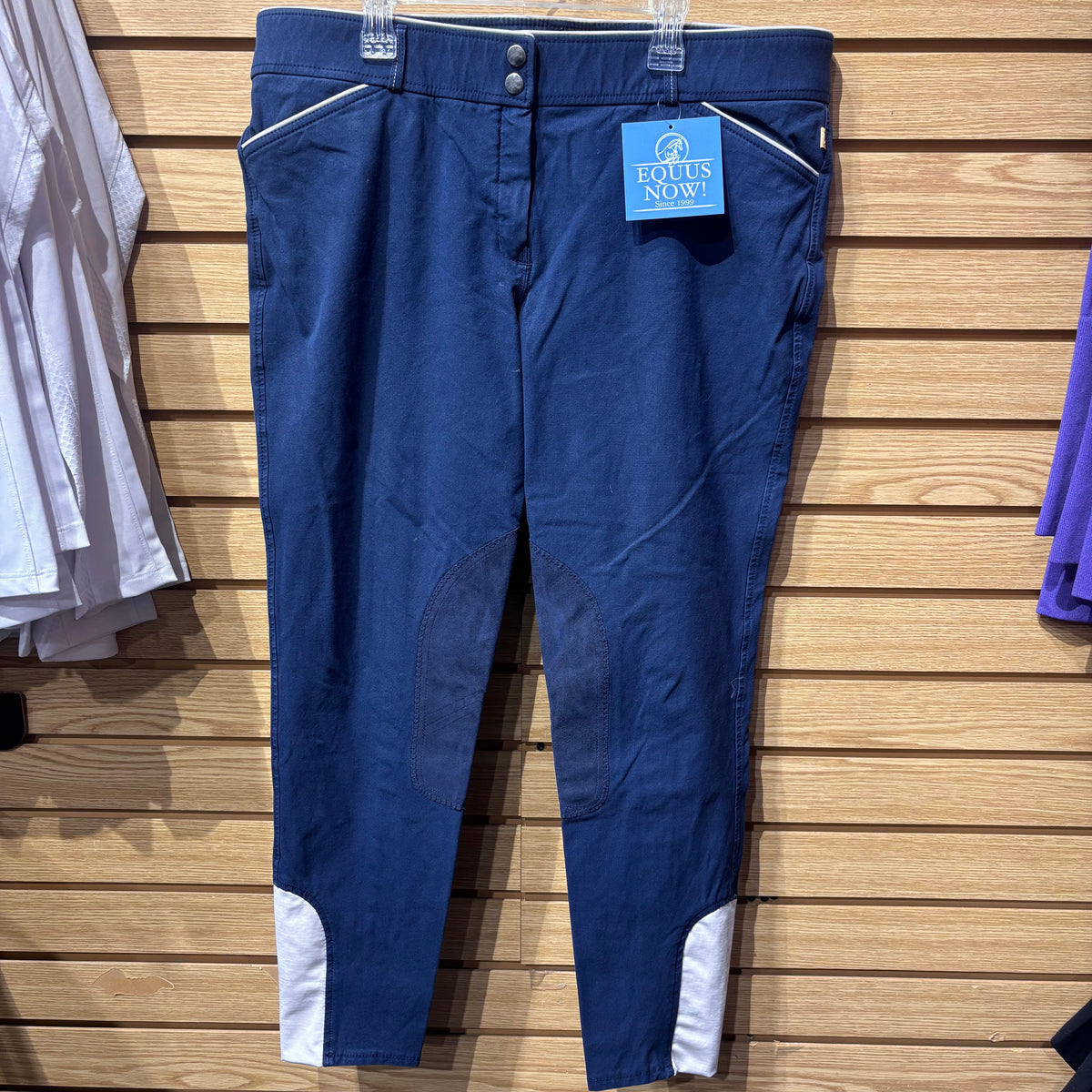 Used 34 Navy with White Piping Devon Aire Knee Patch Breeches