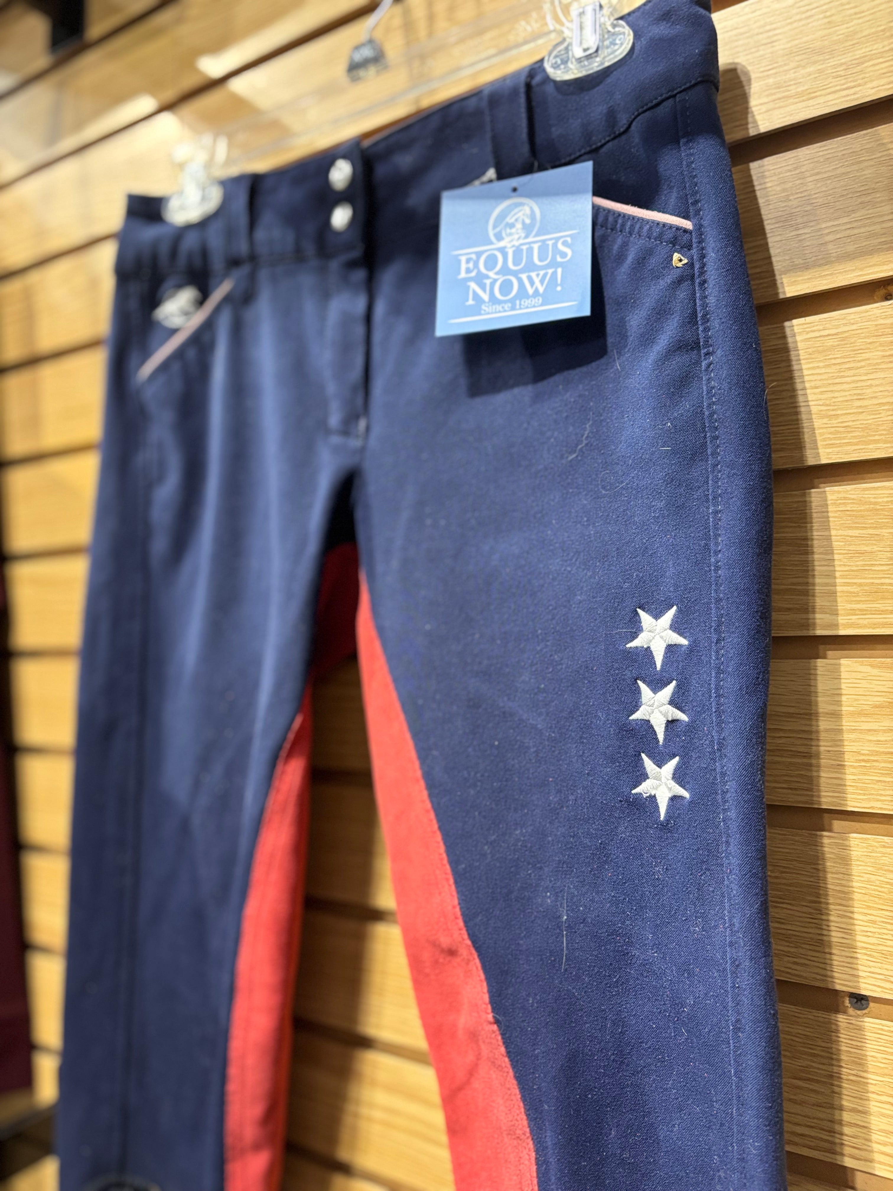 Used 28R Navy/Red USA Piper Smartpak Full Seat Breeches