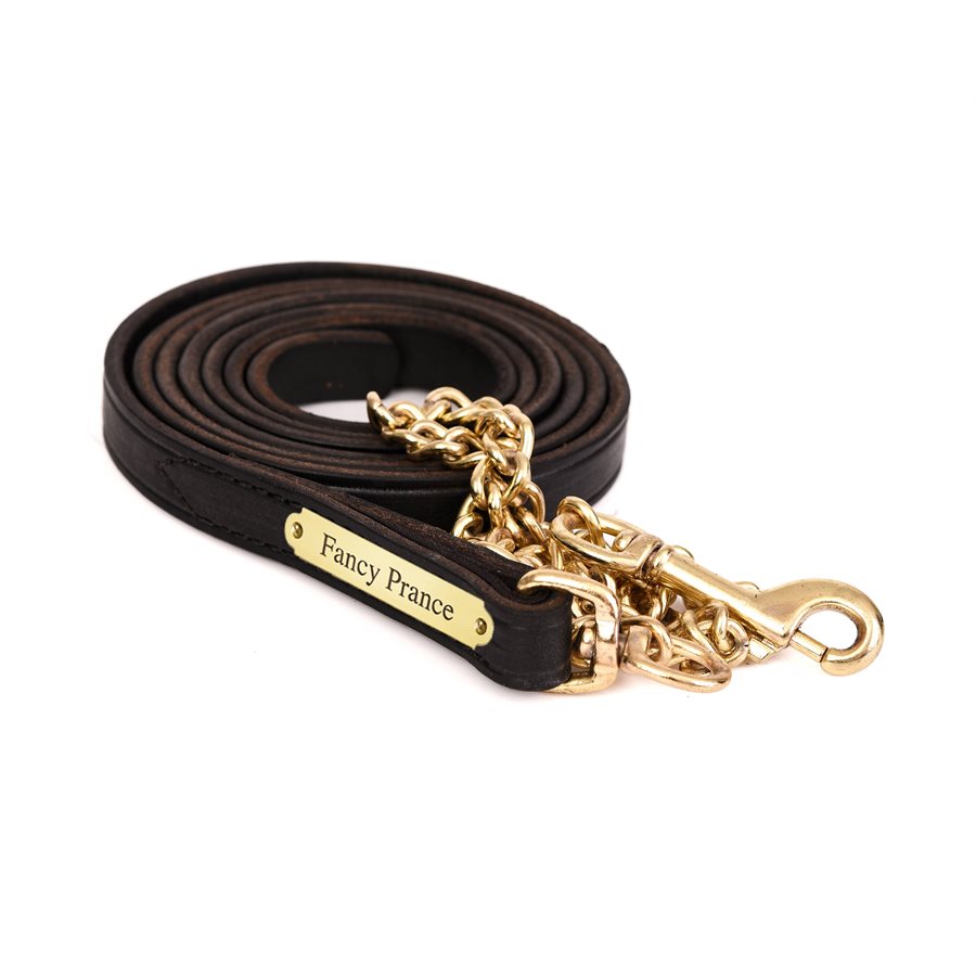 Perri's 3/4" Leather Lead with Brass Chain with Nameplate