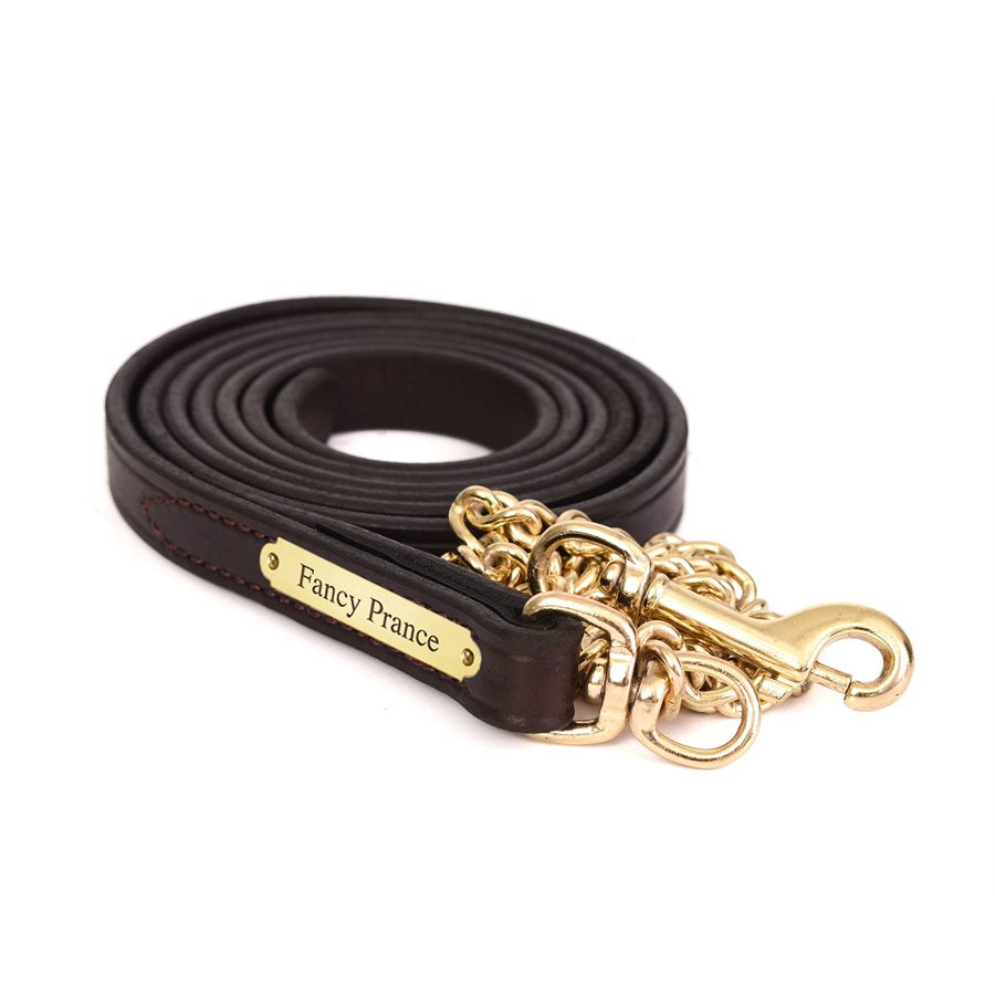 Perri's 3/4" Leather Lead with Brass Chain with Nameplate