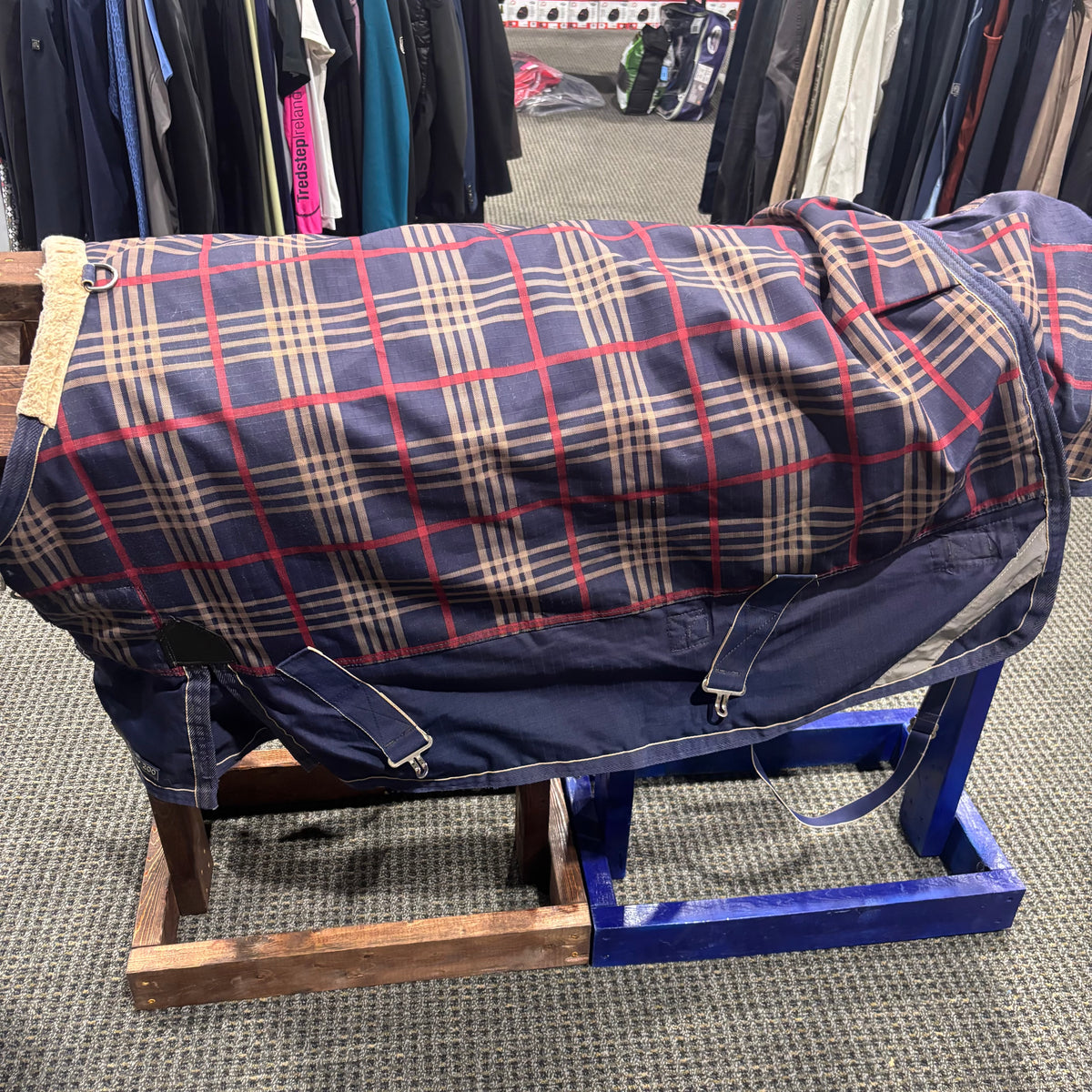 Used 48" Navy Plaid Shires Medium Turnout Blanket