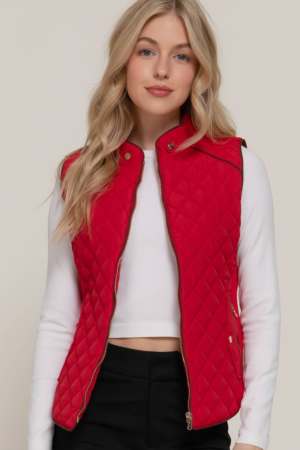 Quilted Padding Vest w/ Suede Piping