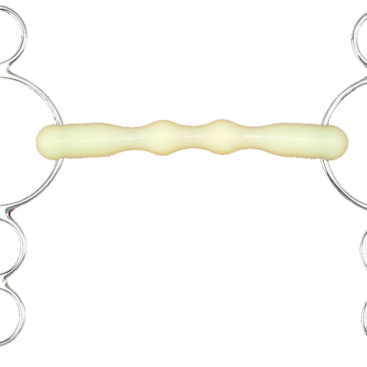 Happy Mouth Shaped Mullen Mouth 3-Ring Gag Bit - supporting