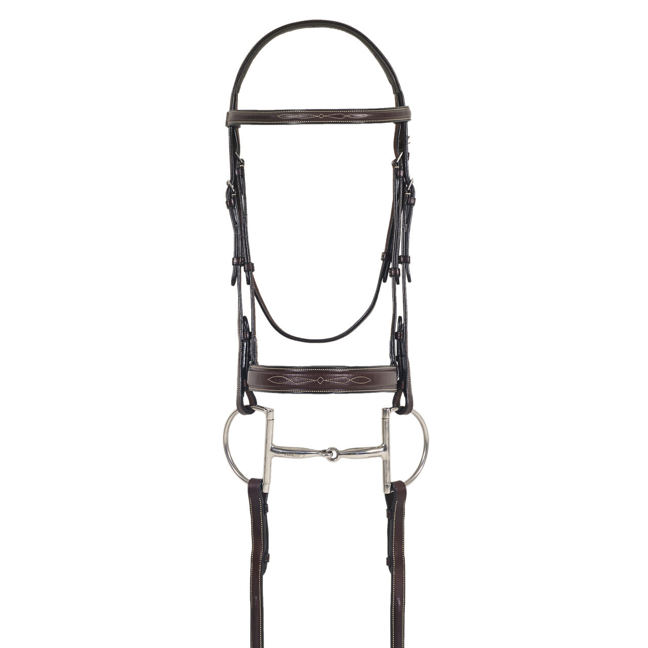 Ovation Fancy Stitched Raised Wide Noseband Padded Bridle with Comfort Crown and Laced Reins - main