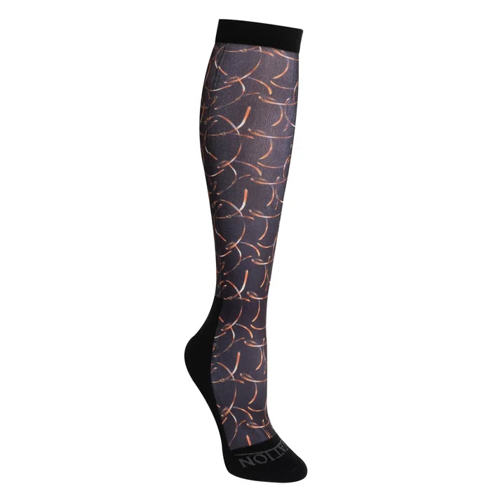 Ovation Ladies FootZees Boot Sock - C2054 Black Vintage Reins