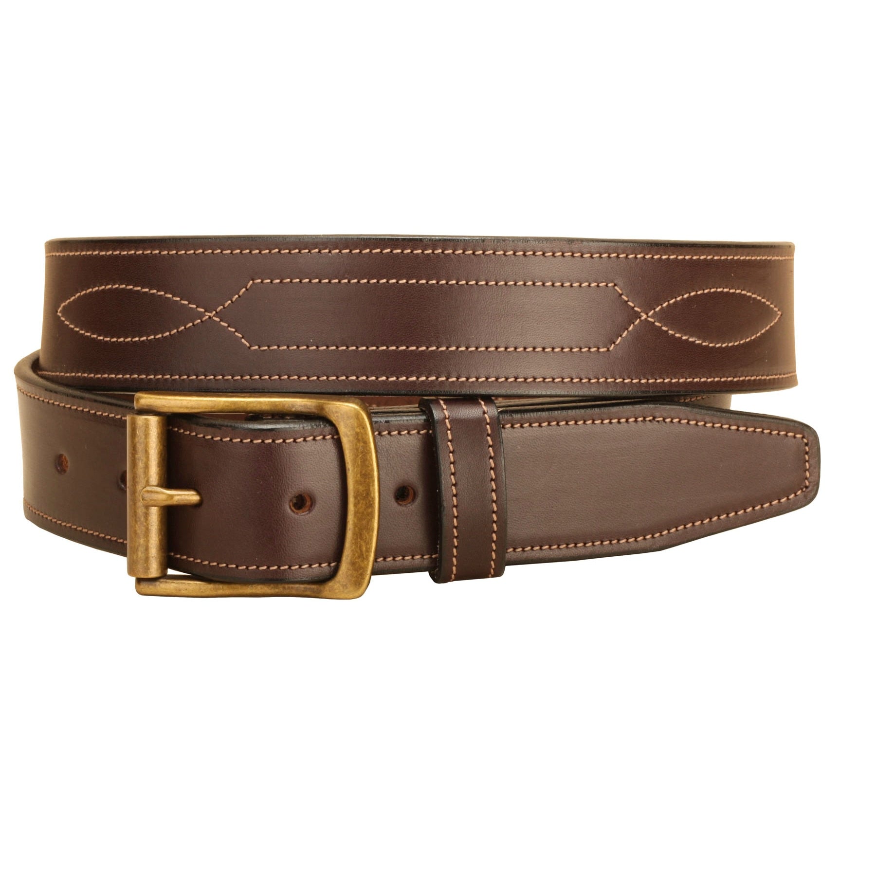 Tory  Repeated Stitch Bridle Leather Belt - Havana