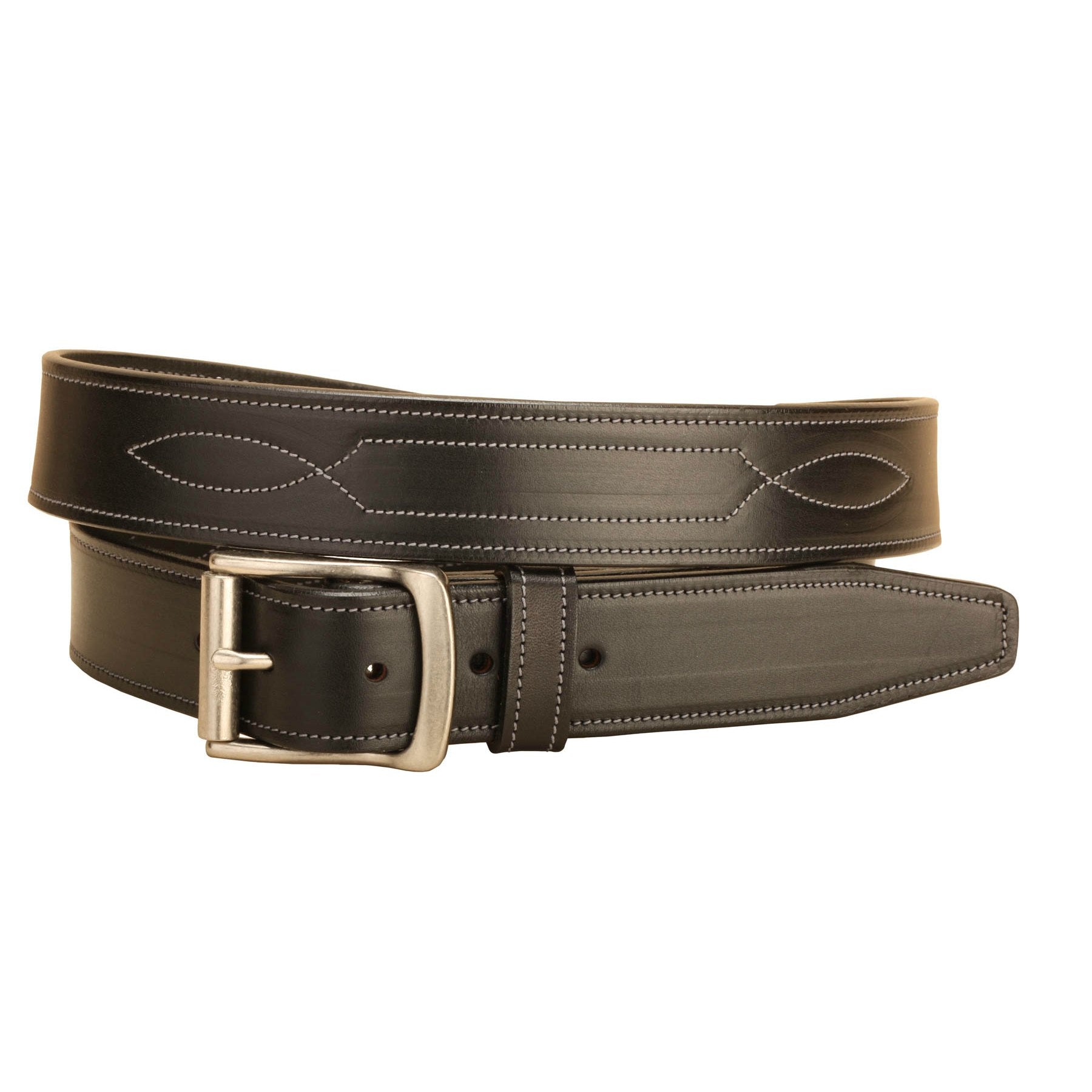 Tory  Repeated Stitch Bridle Leather Belt - Black