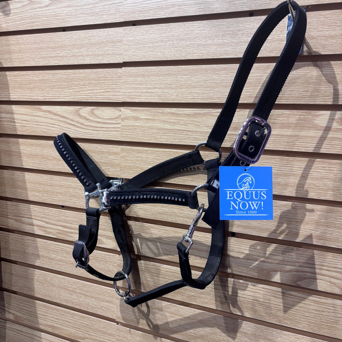 Used Full Black Horze Rhinestone Nylon Halter
