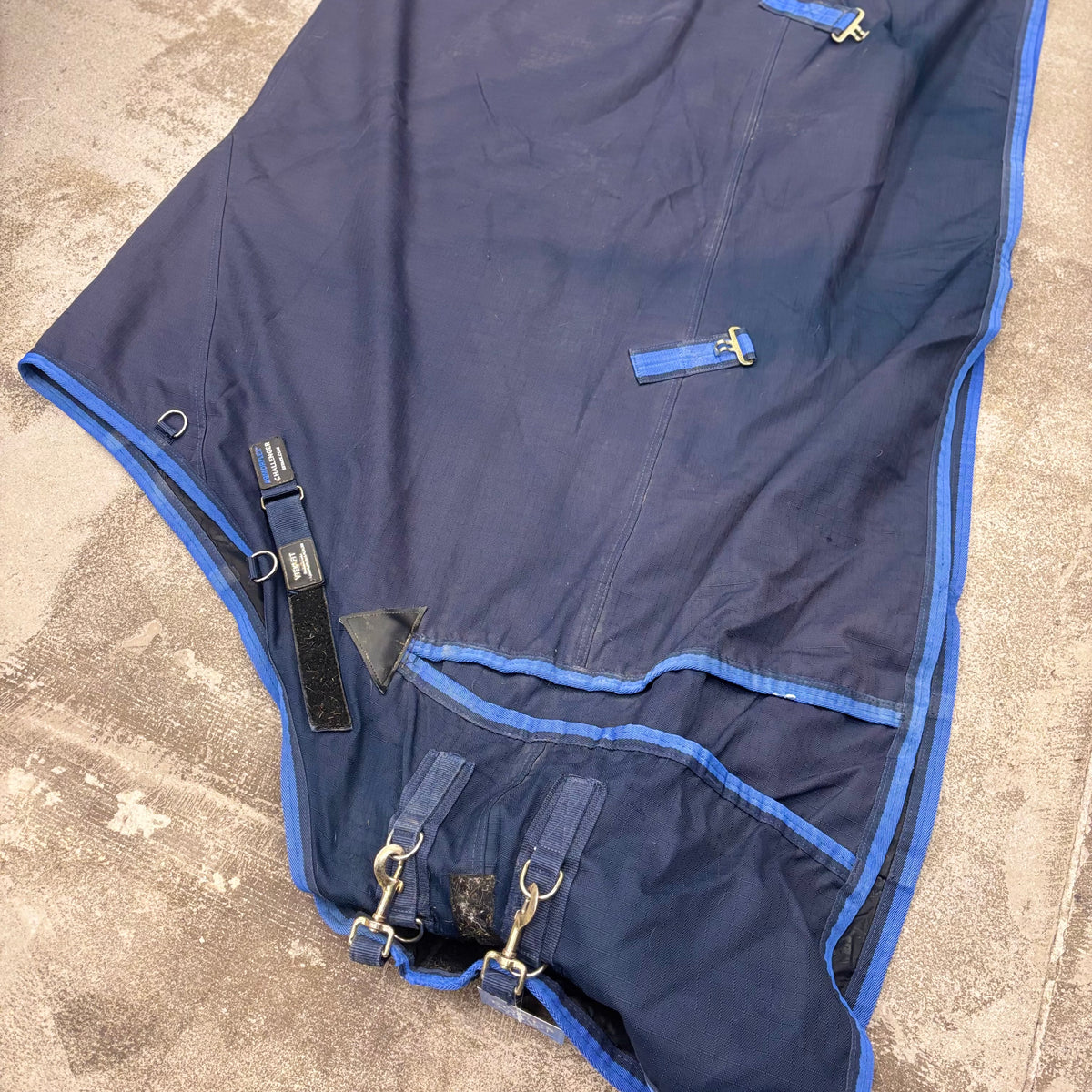 Used 86" Navy Blue w/Light blue piping Turnout sheet