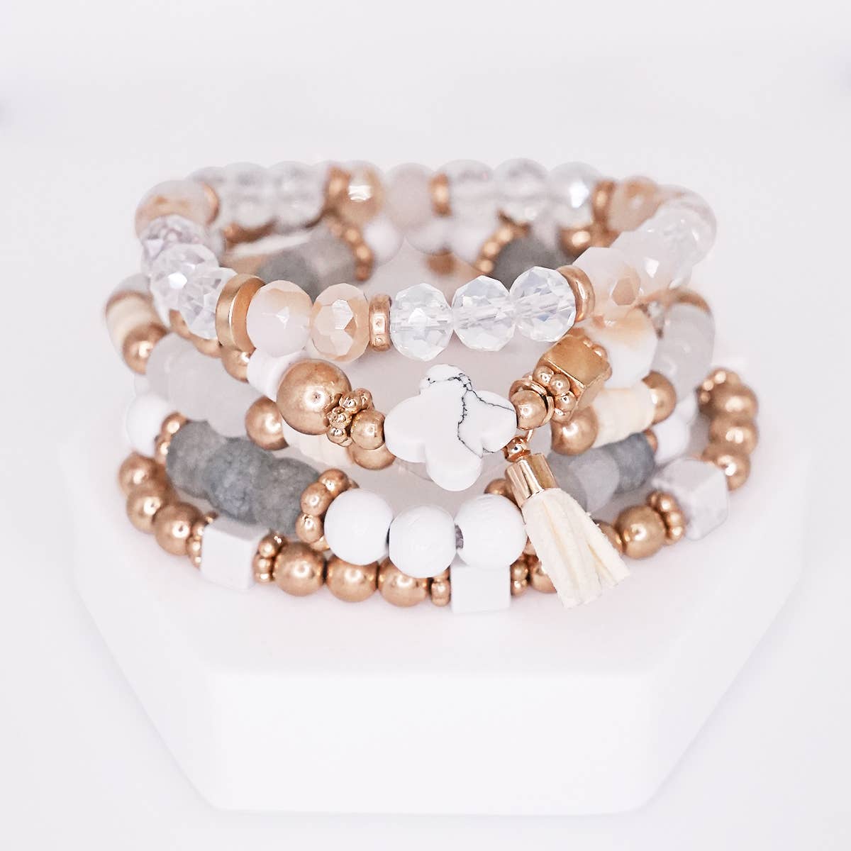 Beaded Stone Bangle Bracelet Set