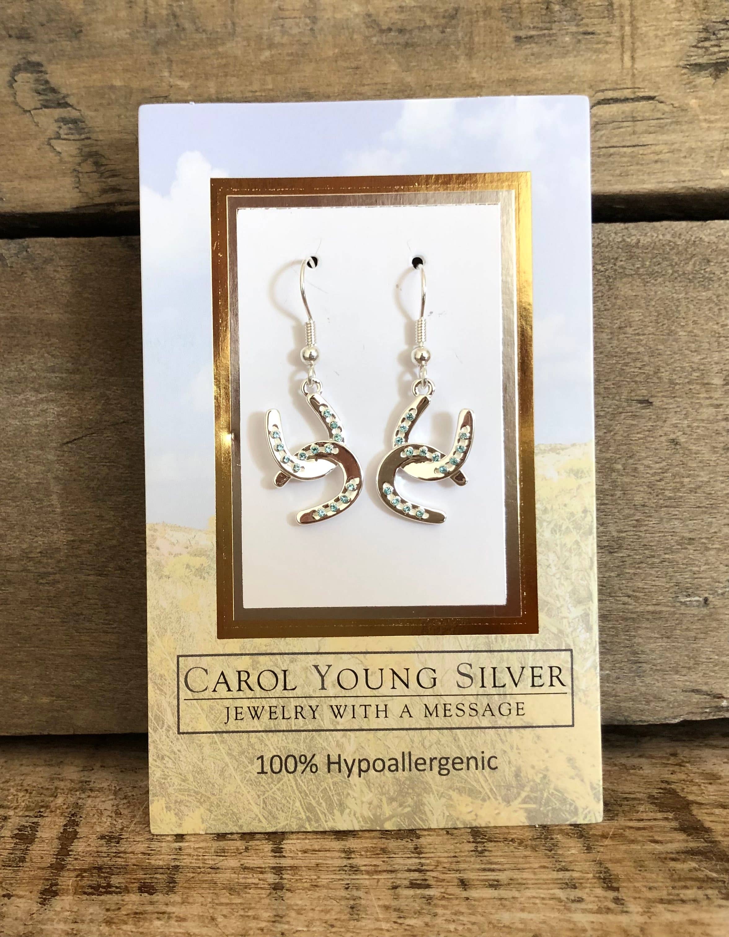 Horseshoe  with Aqua Crystals Earrings