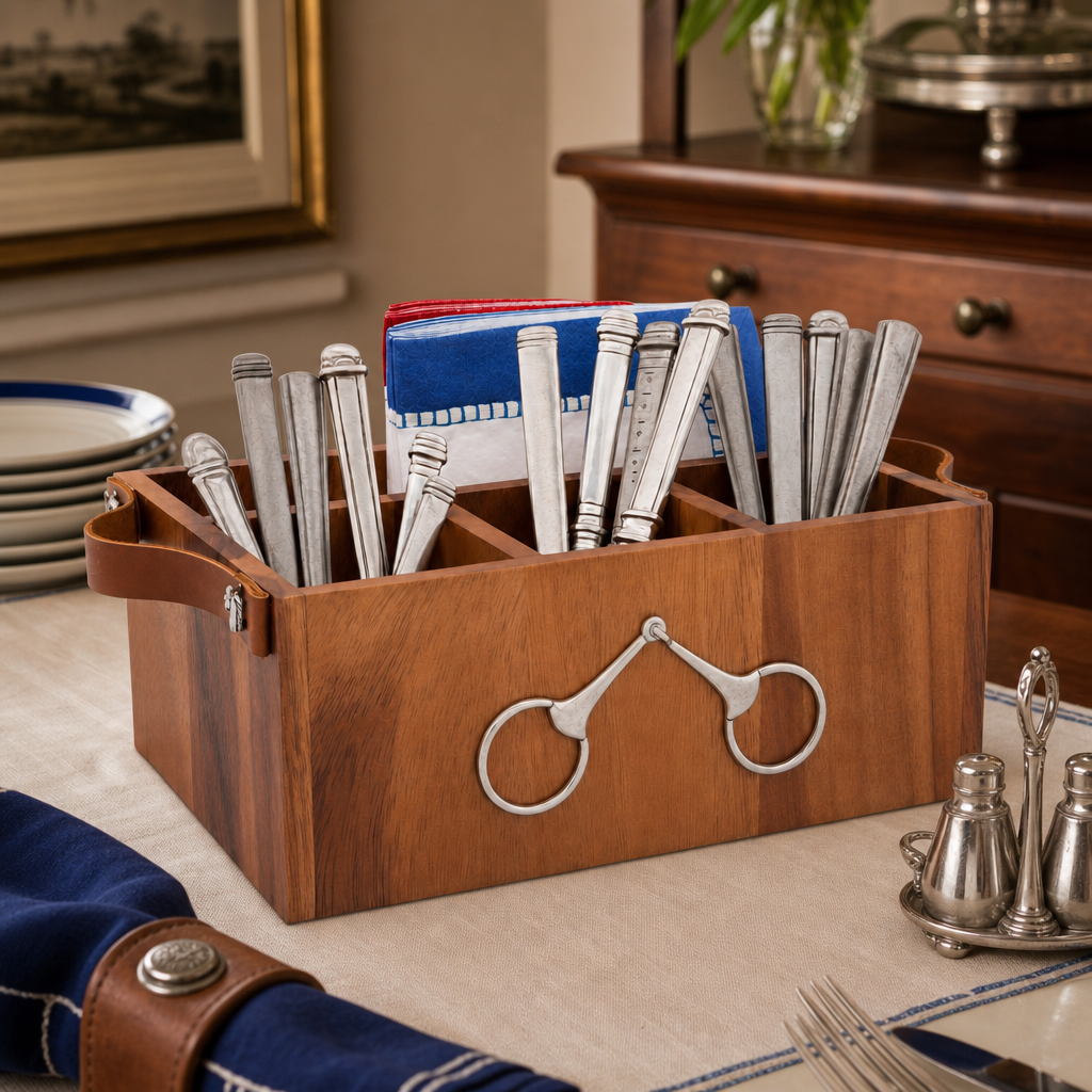 Horse Bits Flatware Caddy with Leather Handles