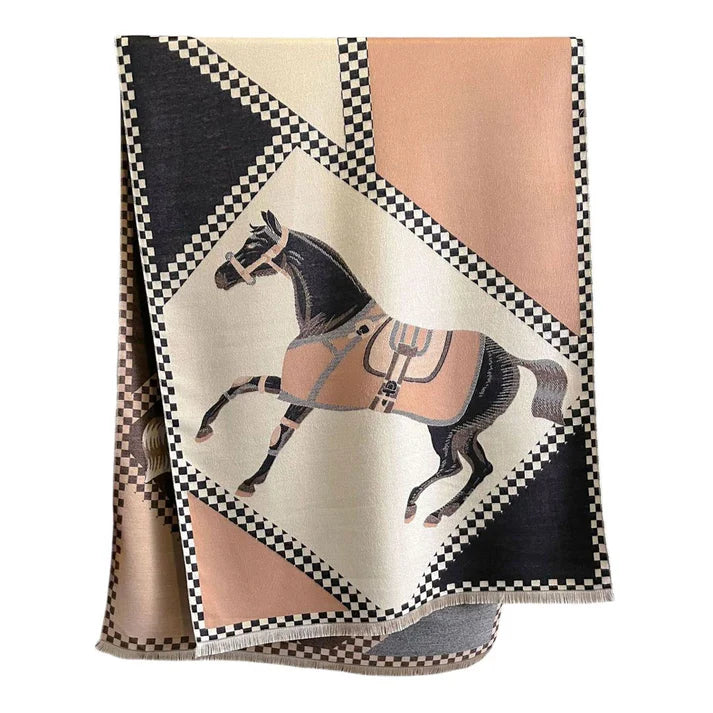 AWST Int'l Horses in Blankets Acrylic Cashmere Scarf