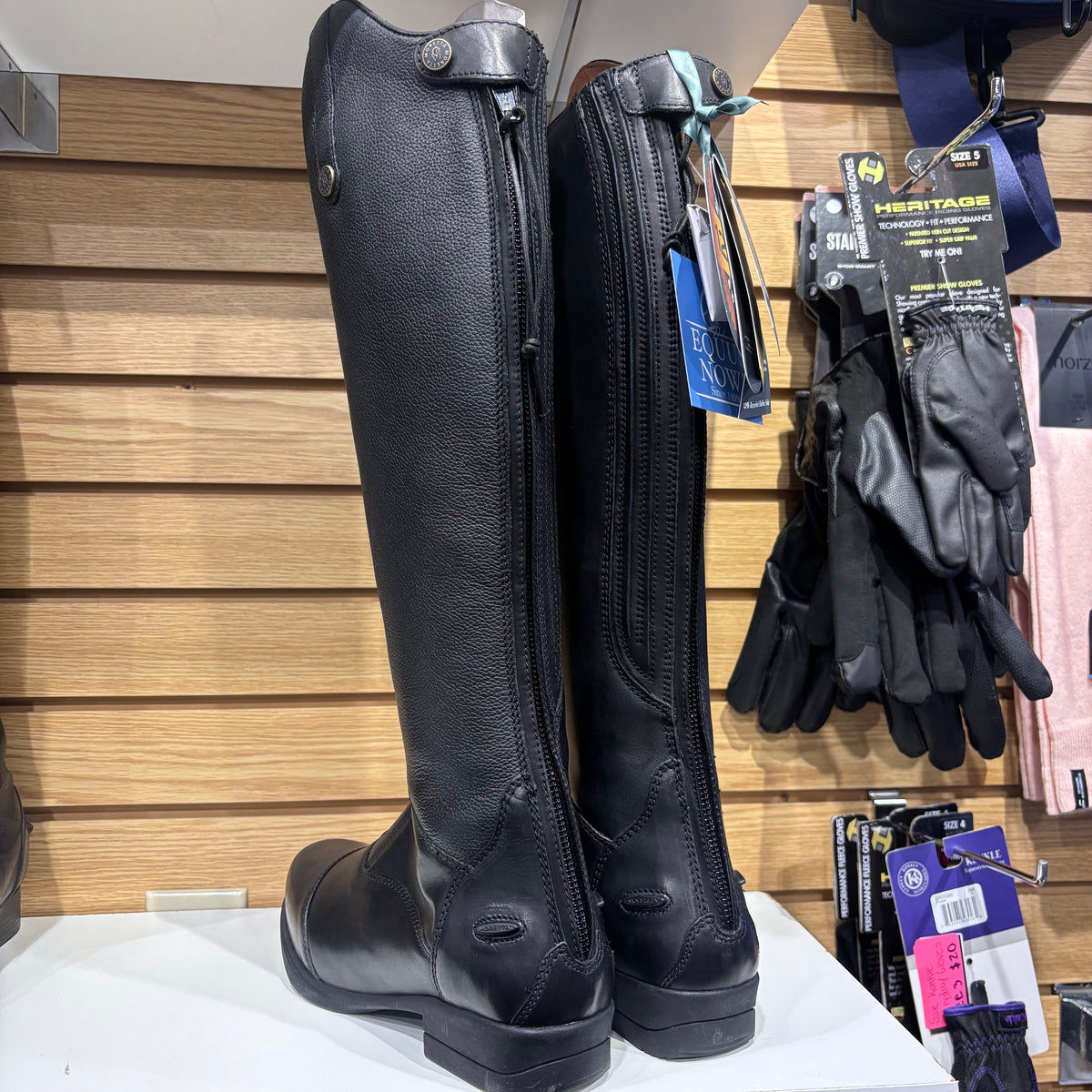Used US 10 Black Moretta Gianna Tall Boots *snap broken on R boot*