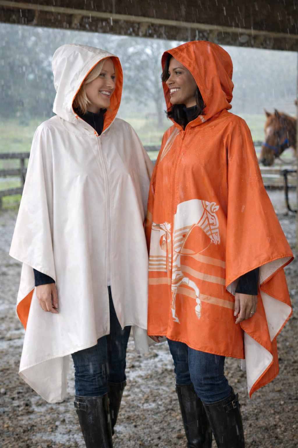 Winding River - Orange Horse Corral Reversible Rain Cape
