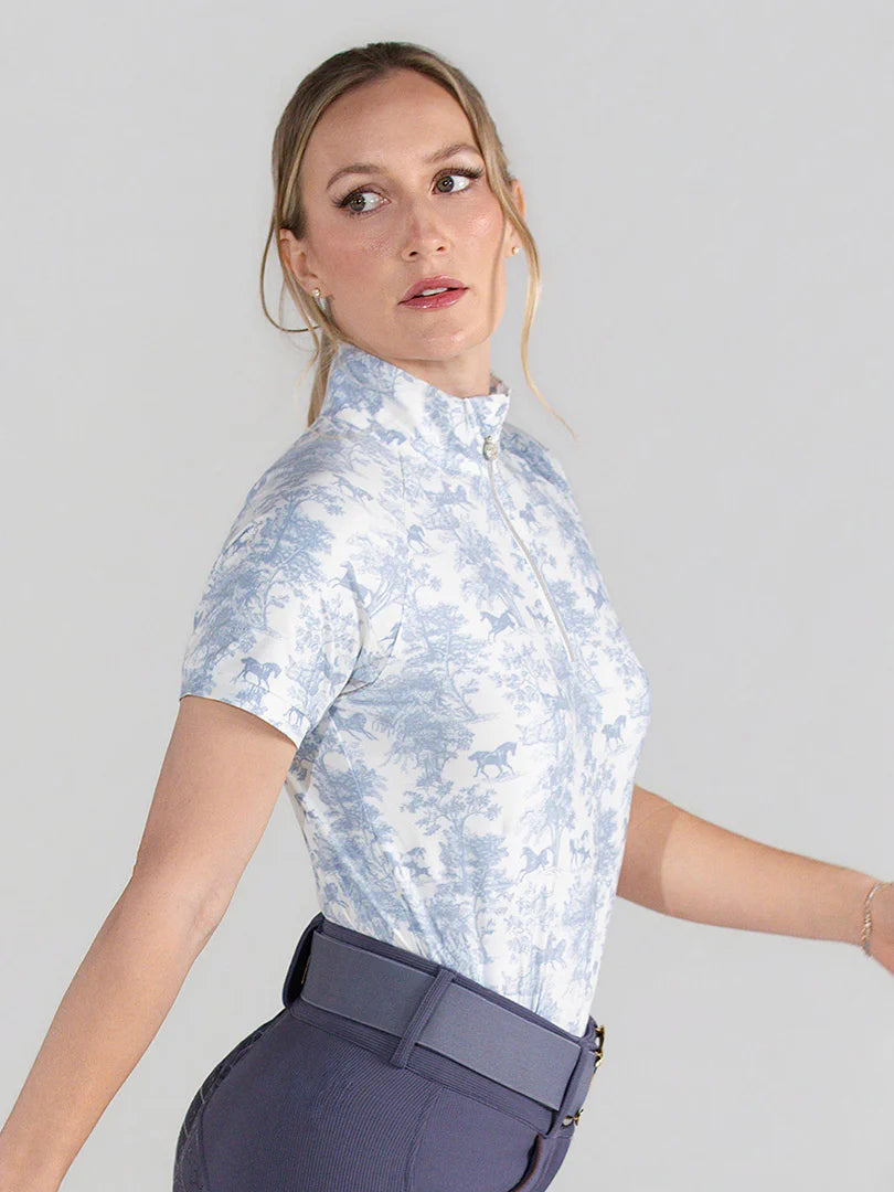 Dapplebay Equestrian Toile 1/4 Zip Short Sleeve Riding Top