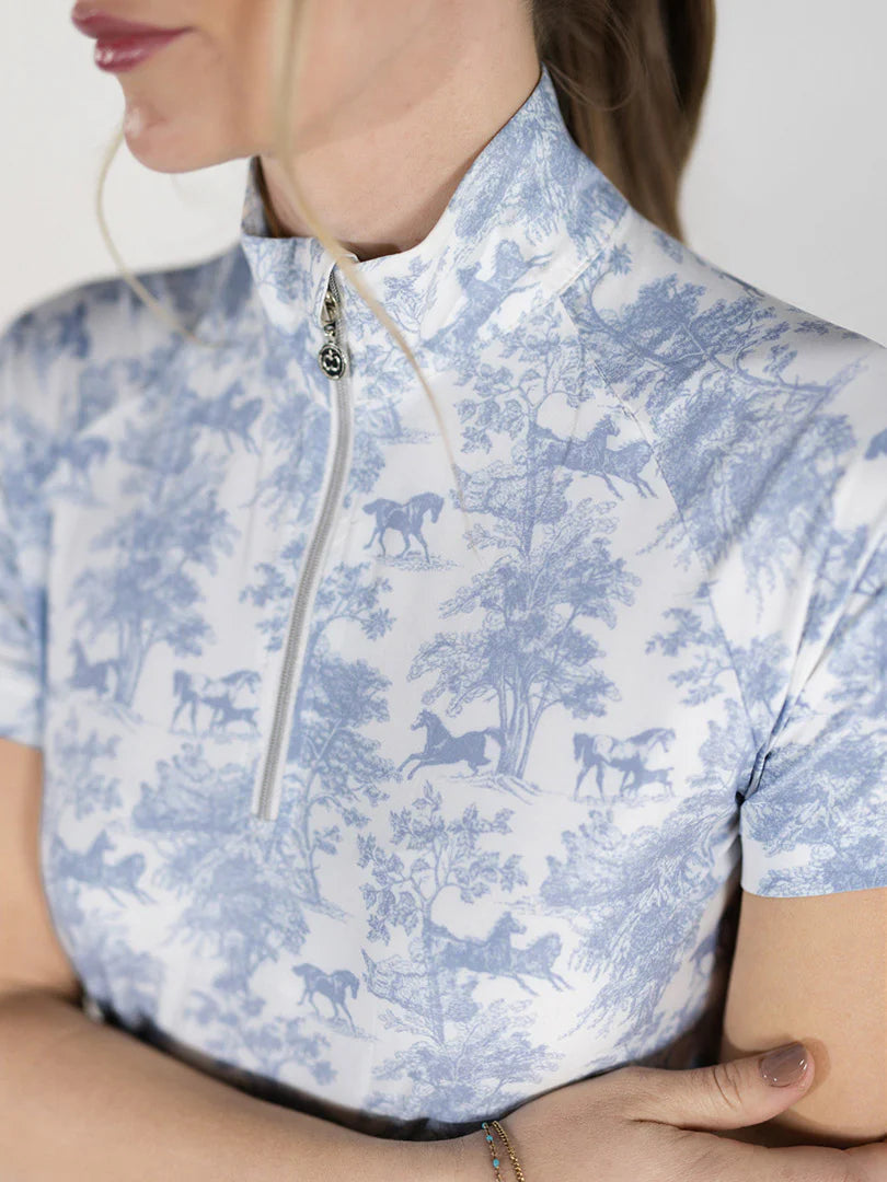 Dapplebay Equestrian Toile 1/4 Zip Short Sleeve Riding Top