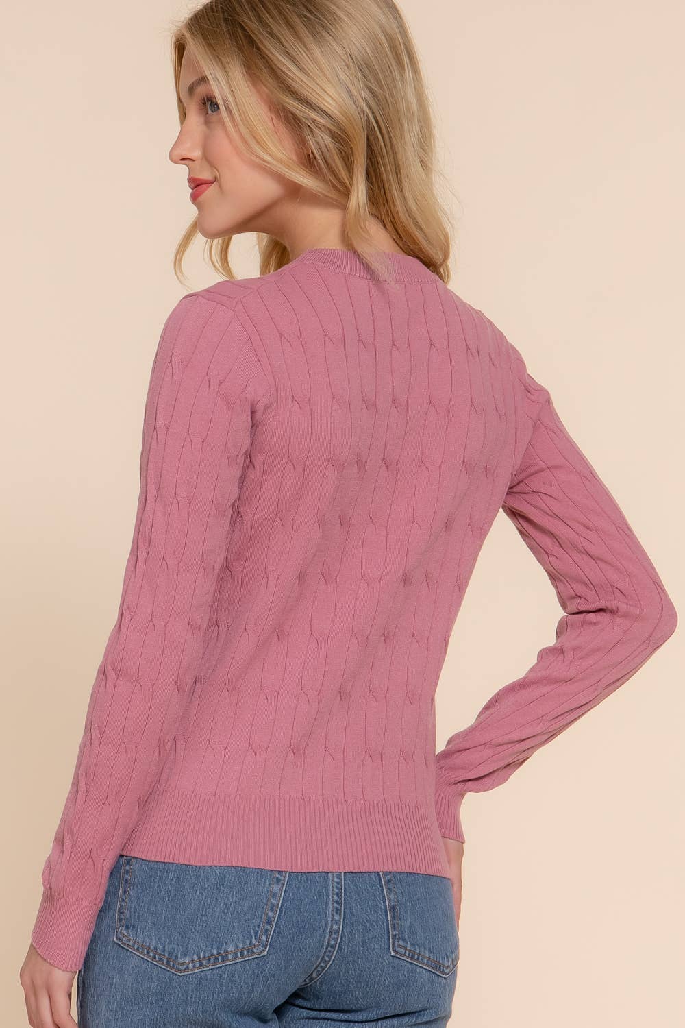 Long Sleeve Round Neck Cable Sweater