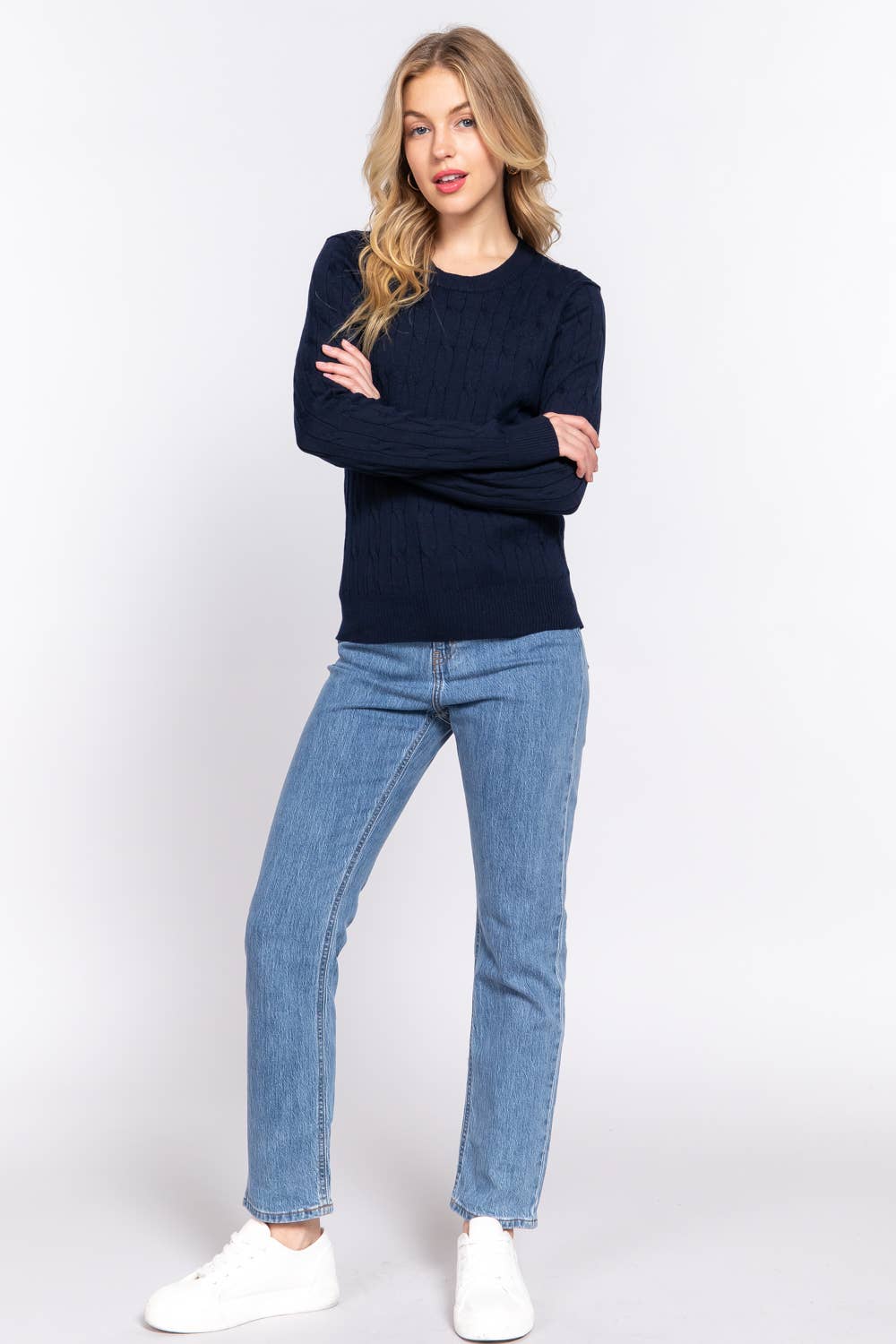 Long Sleeve Round Neck Cable Sweater