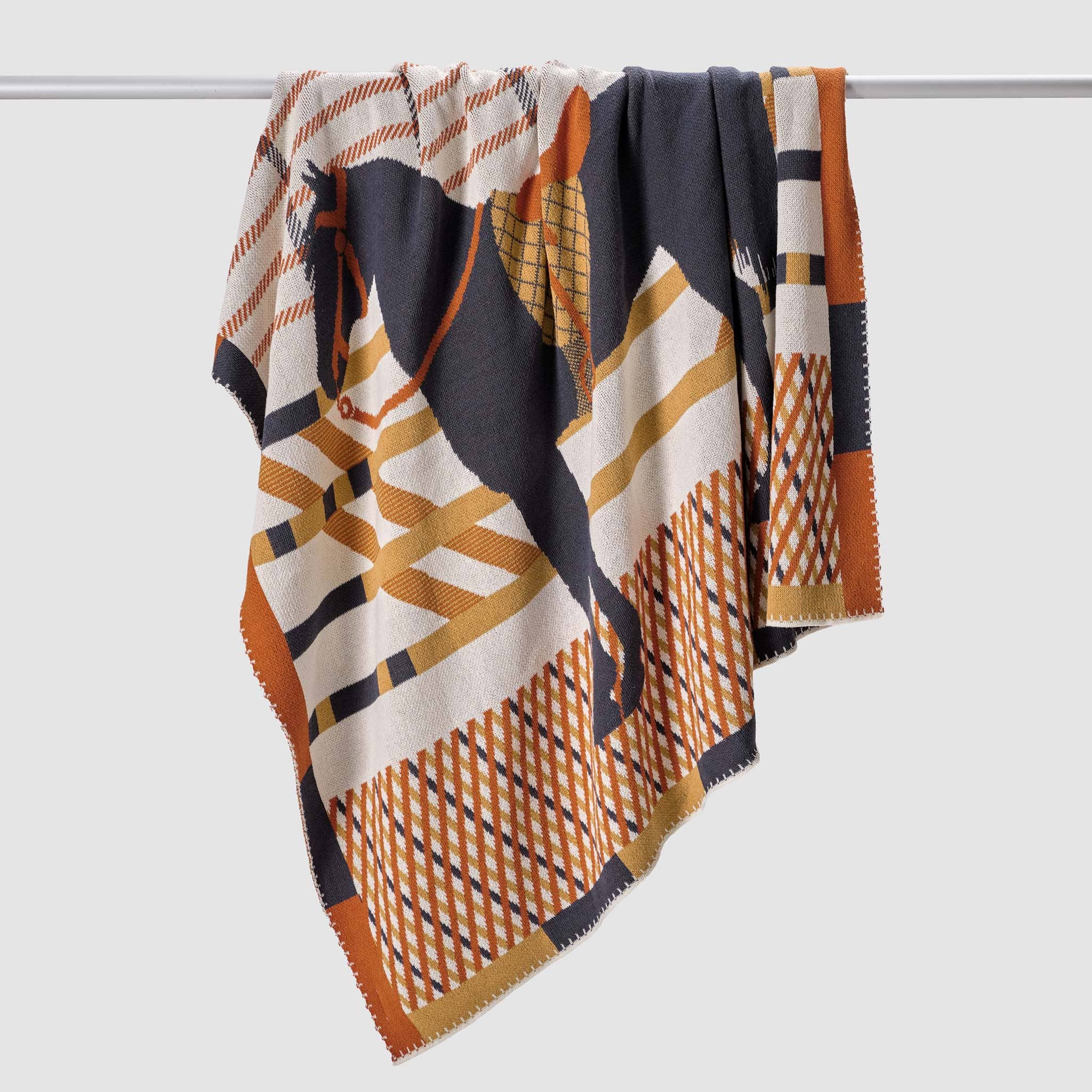In2Green - Cotton Sustainable Knit Patterned | Stripes Throw Blanket - Equestrian Cheval