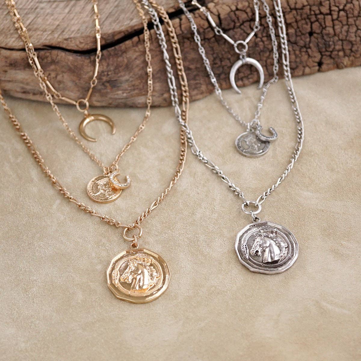 Moonlit Rider – Layered Horse Coin Necklace