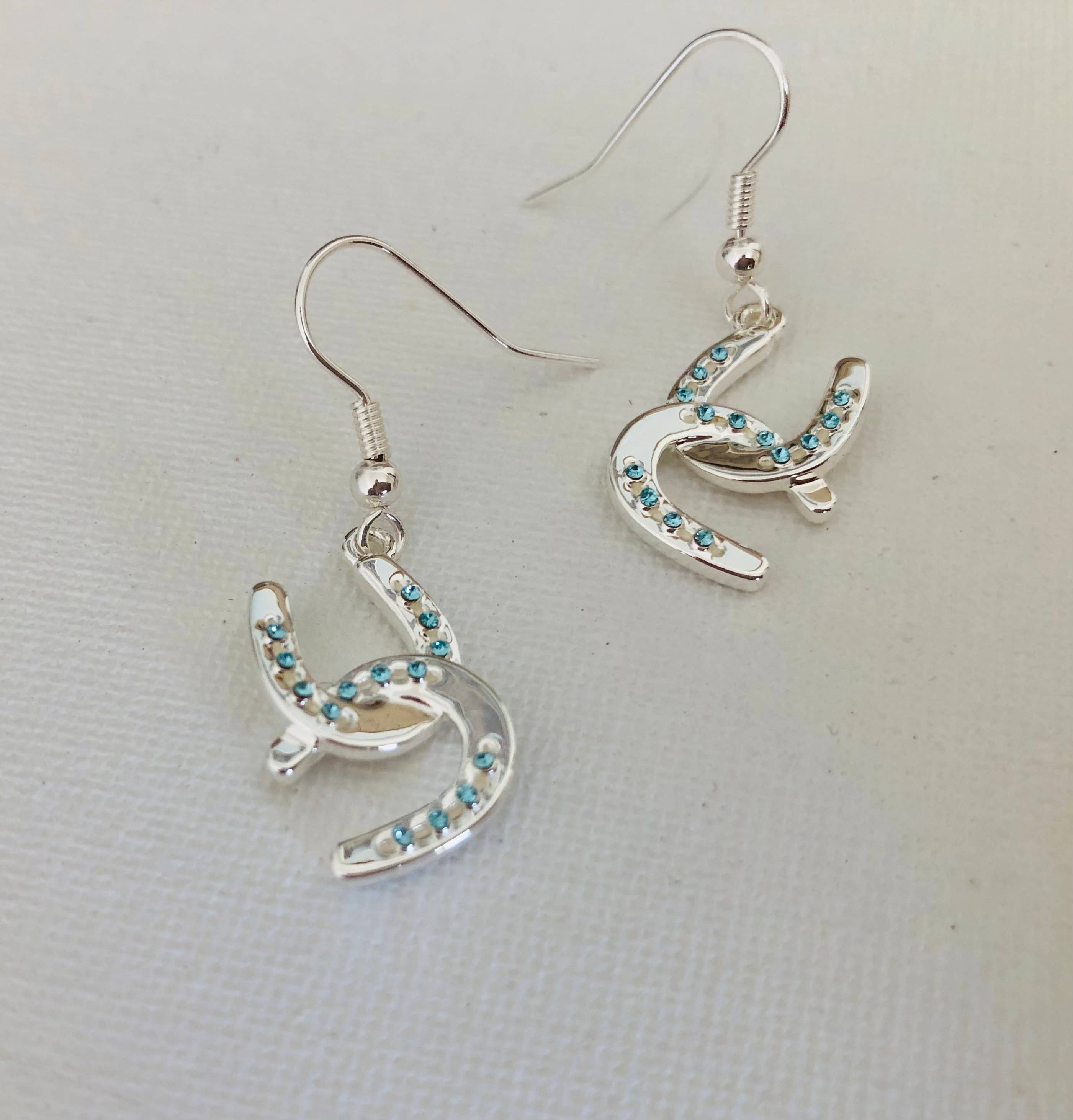 Horseshoe  with Aqua Crystals Earrings