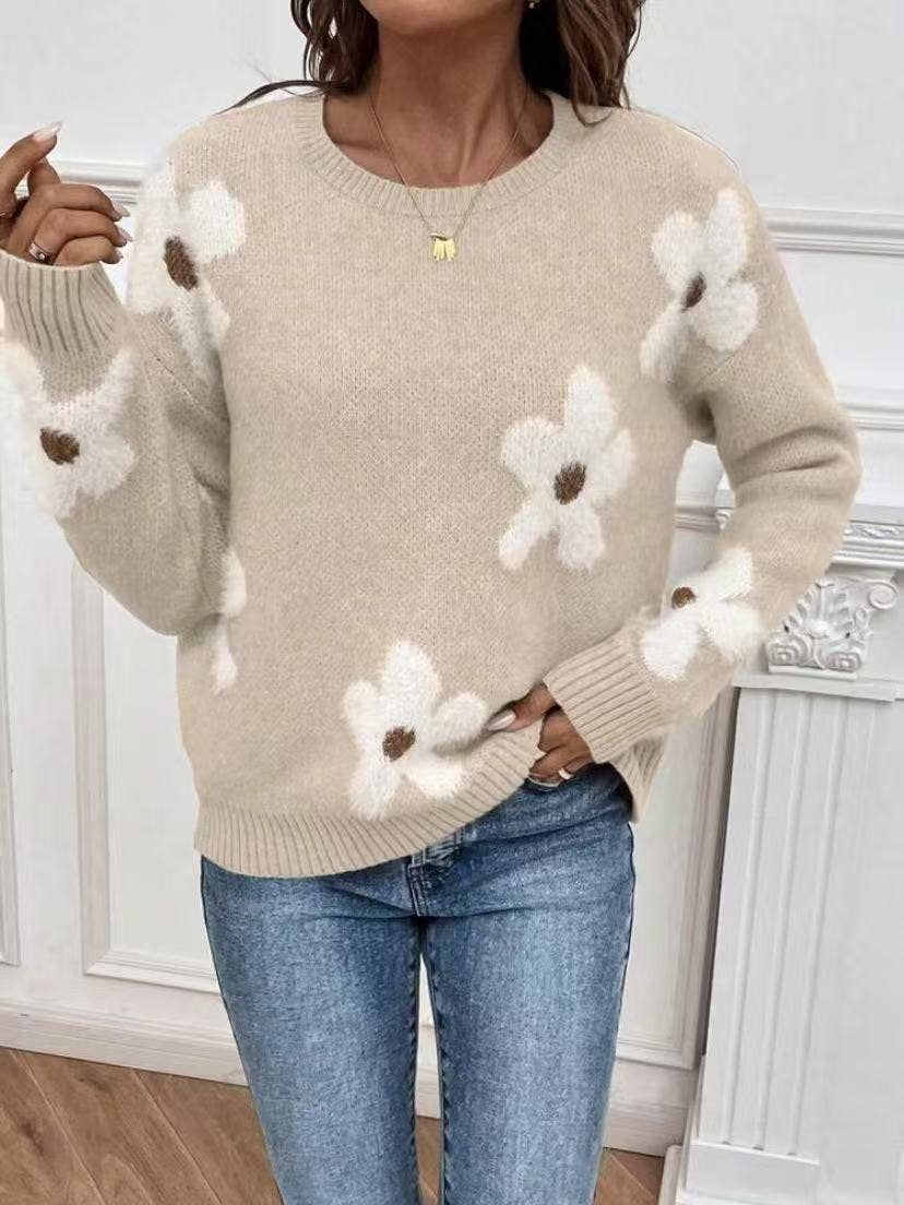 Fuzzy Flower Knit Sweater