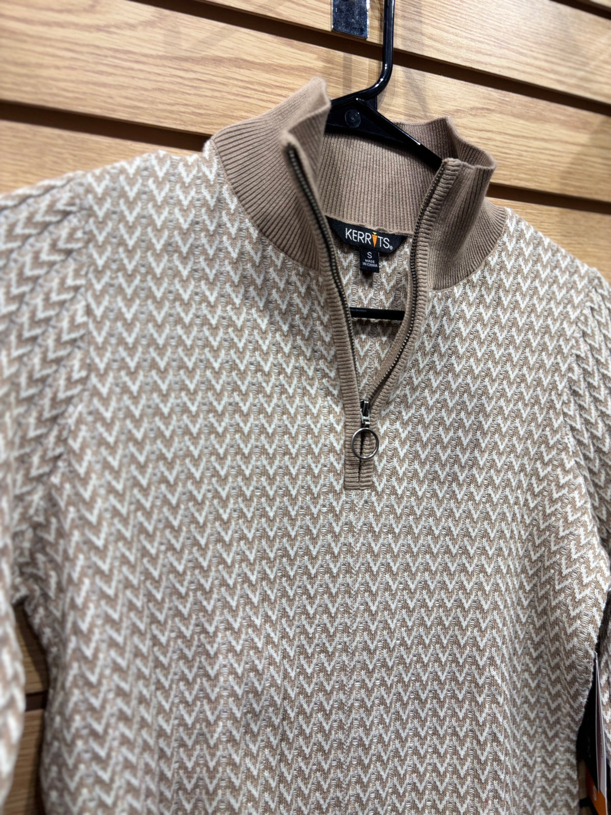 Used Small Sand/Soft White Kerrits Herringbone Quarter Zip Sweater