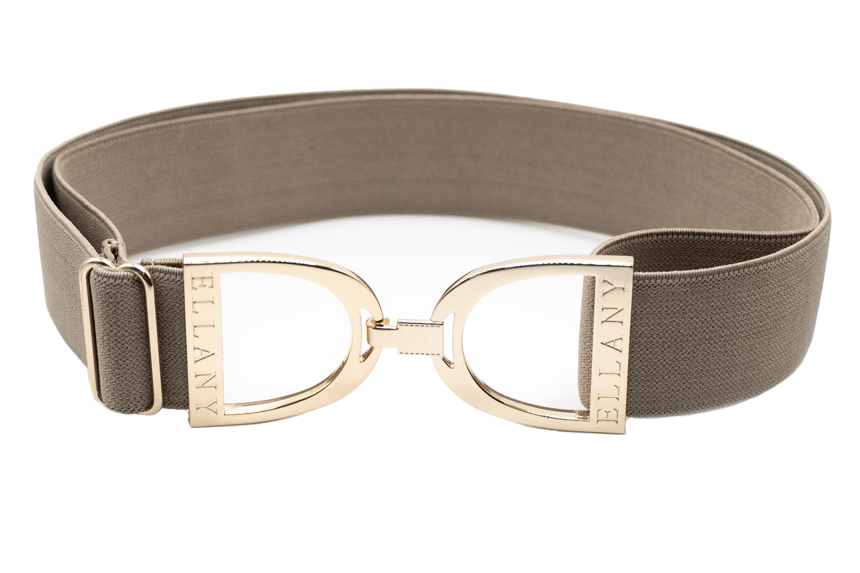 Ellany - Taupe - 1.5" Gold Stirrup Elastic Belt