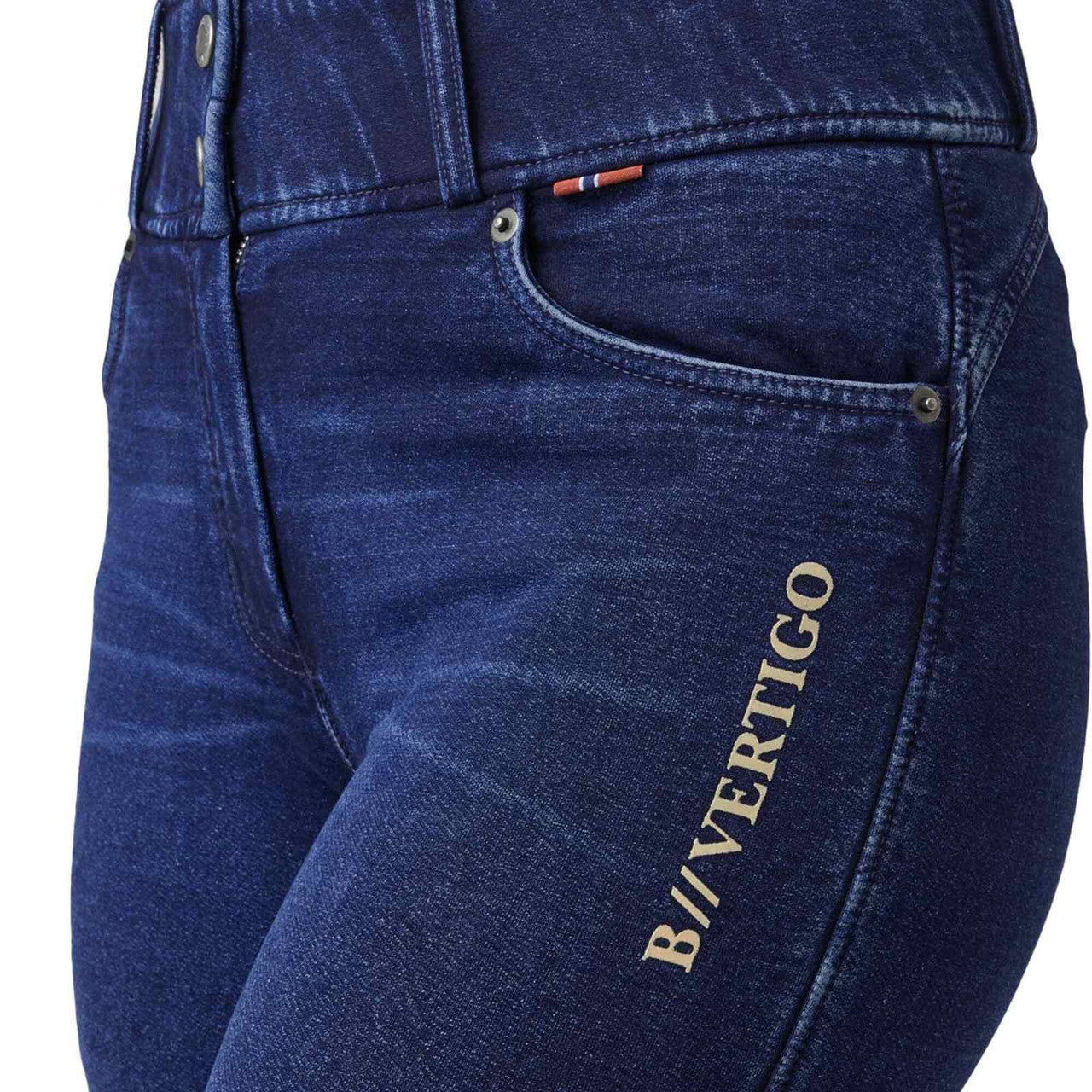 B Vertigo Morgana Denim Knee Patch Breeches - supporting