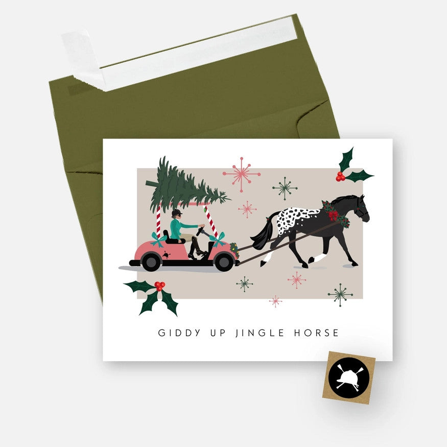 Hunt Seat Paper Co Giddy Up Jingle Horse Christmas Card - supporting