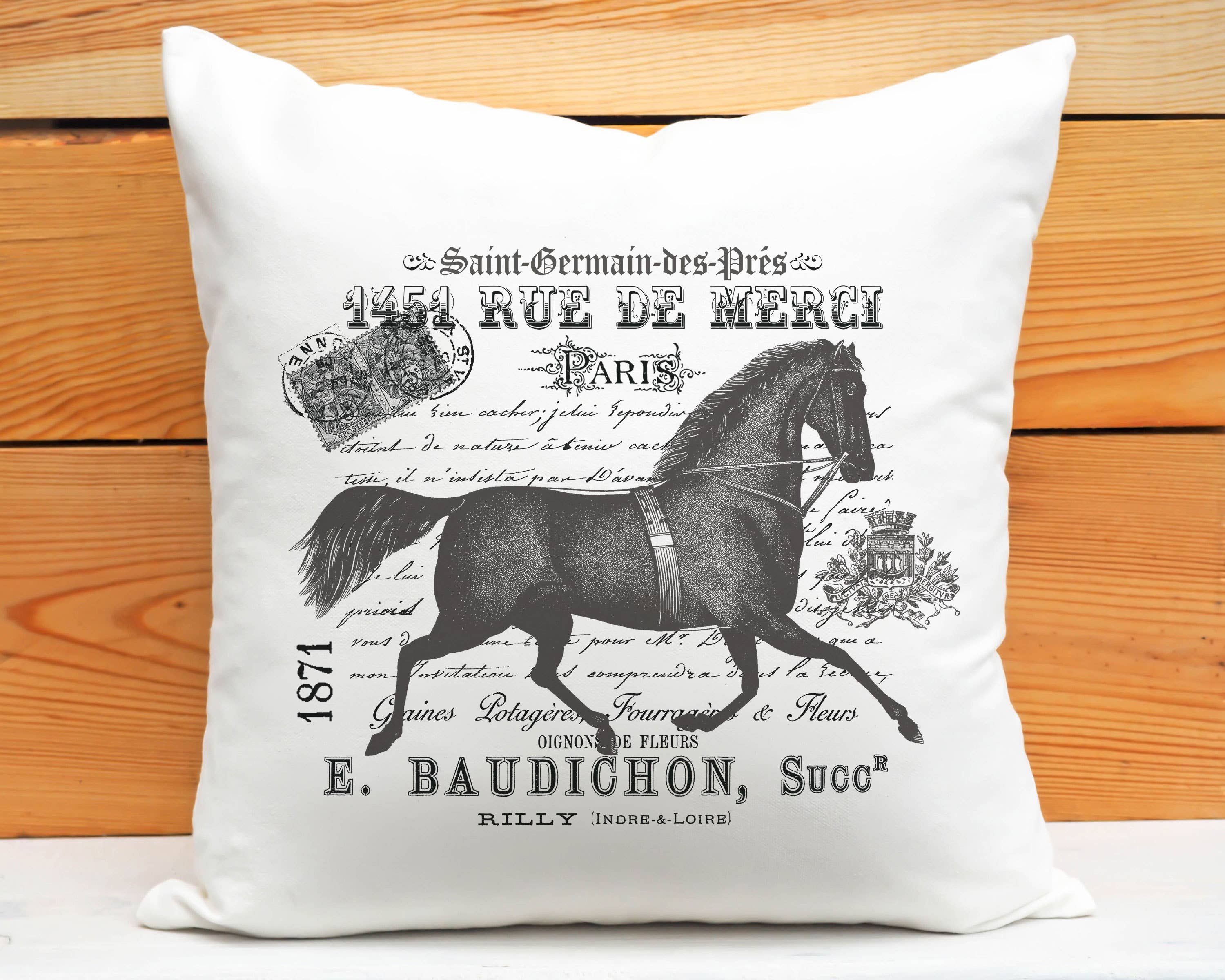 Vintage Style Equestrian Pillow