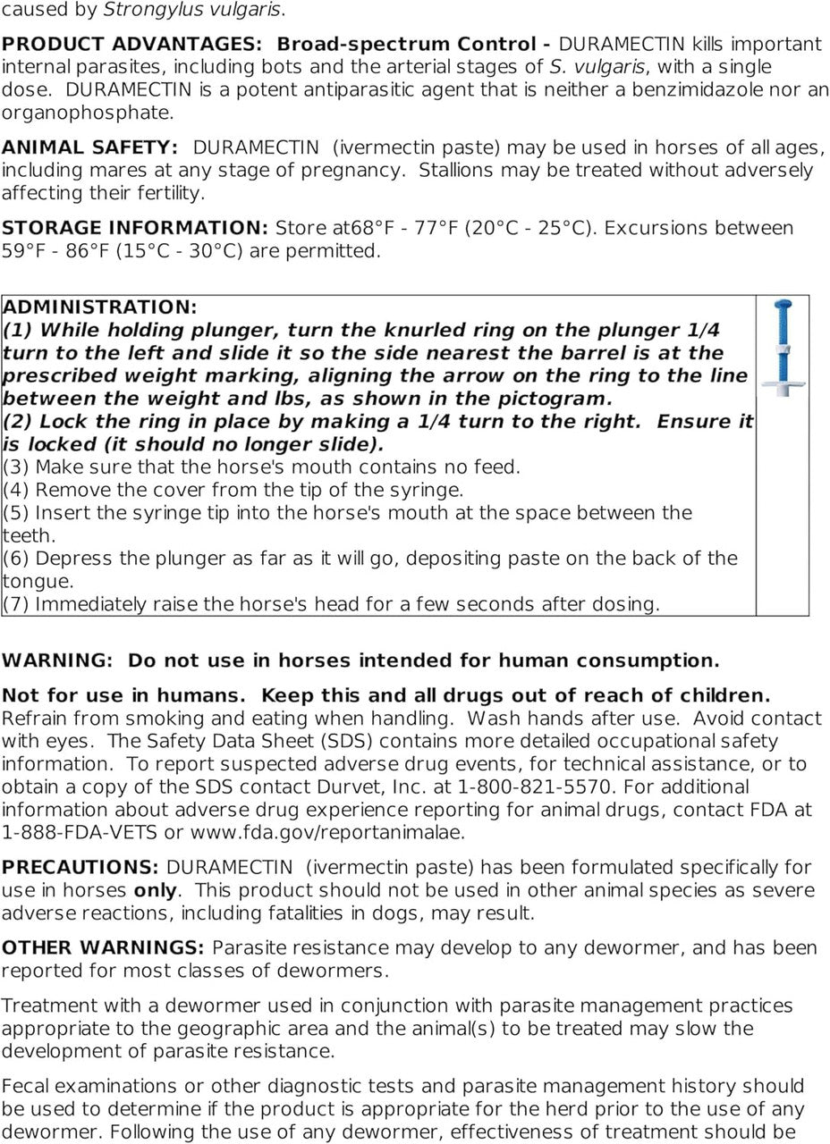 DuraMectin Paste Horse Dewormer (1.87% Ivermectin) - sku to order - 106260