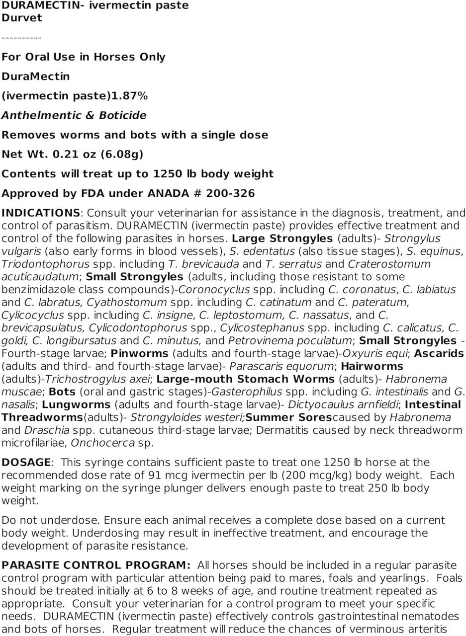 DuraMectin Paste Horse Dewormer (1.87% Ivermectin) - sku to order - 106260