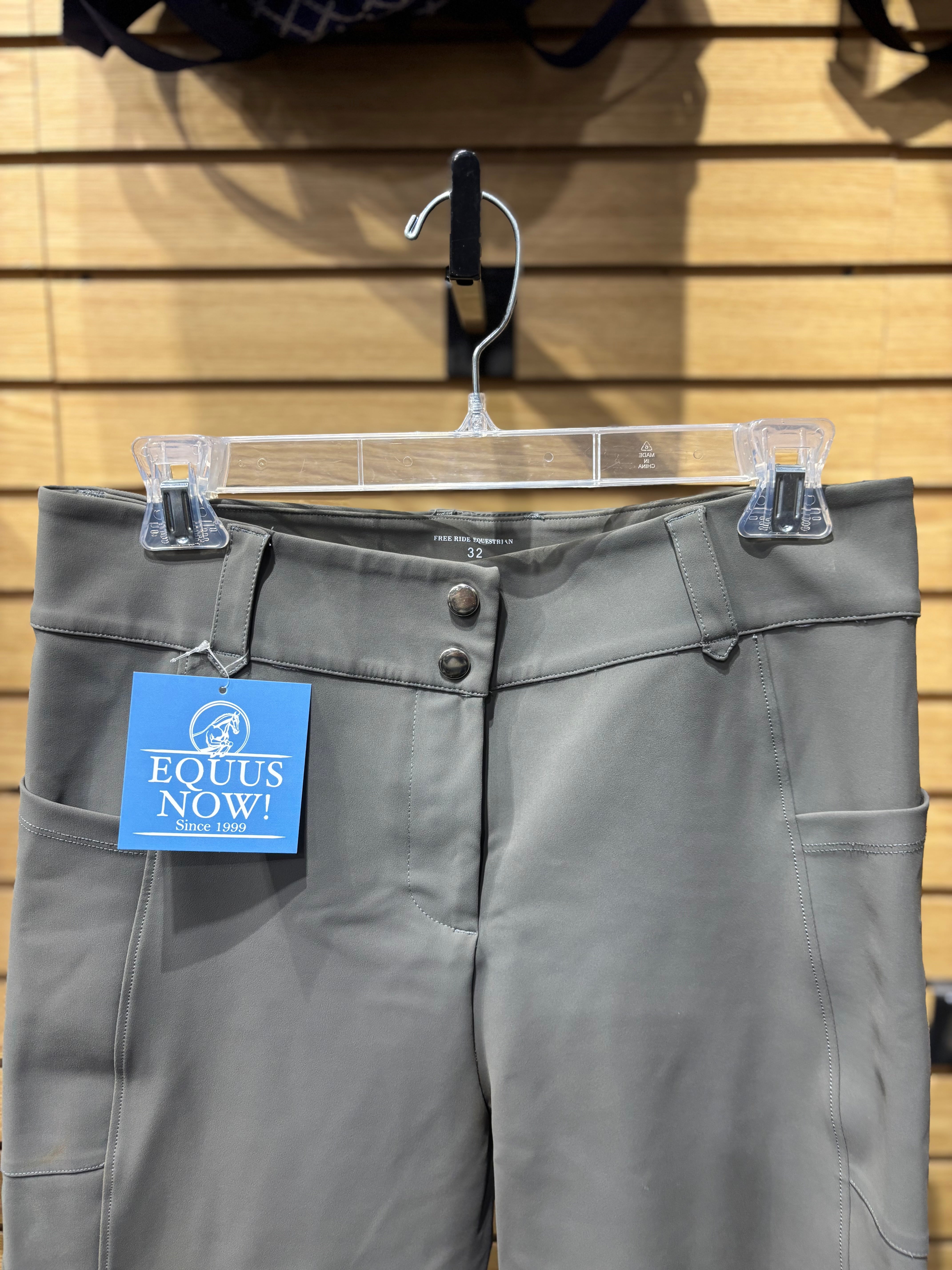 Used Free Ride Equestrian Grey 32 Knee Patch Breeches